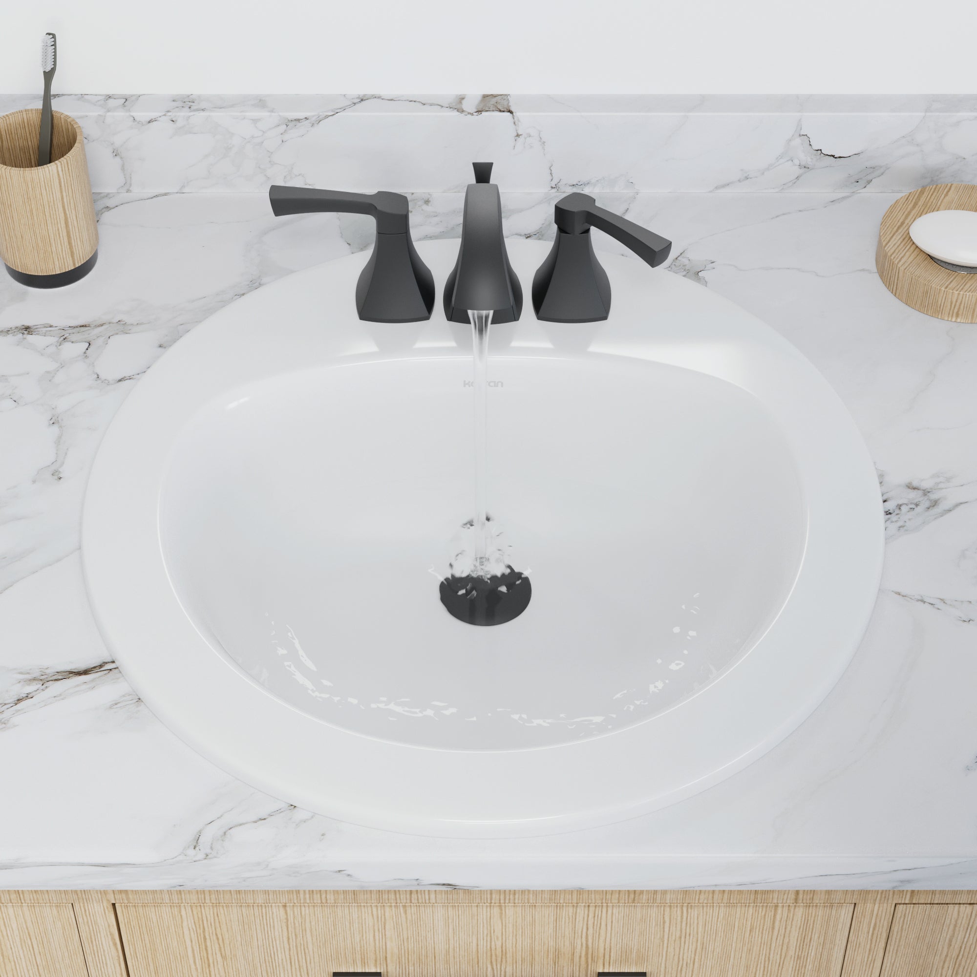 Karran Valera 19.5" x 19.5" Round Drop In/Topmount Vitreous China Bathroom Sink, White, VC-206-WH