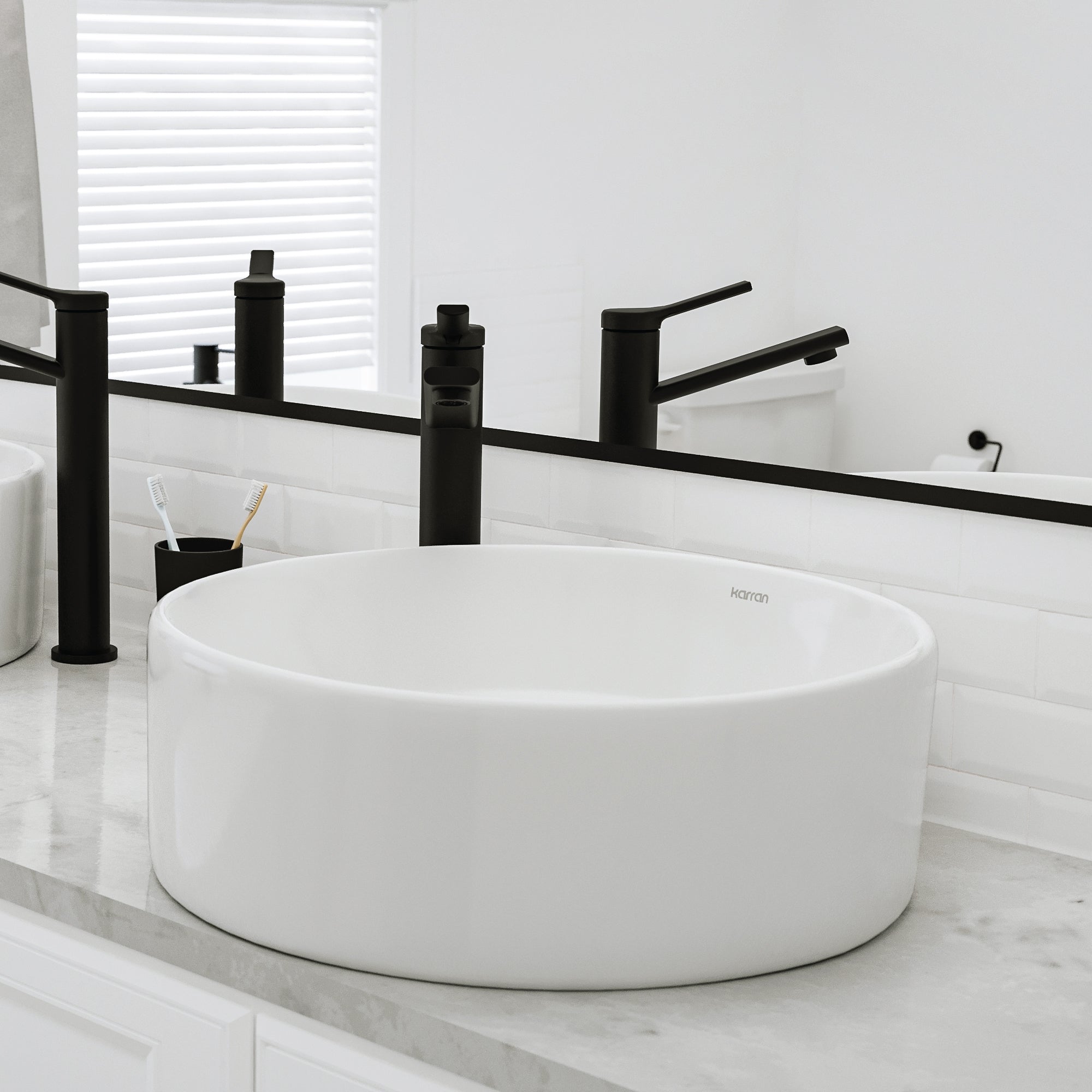Alternative View of Karran Valera 18" x 18" x 4.5" Round Vessel Vitreous China ADA Bathroom Sink, White, VC-420-WH
