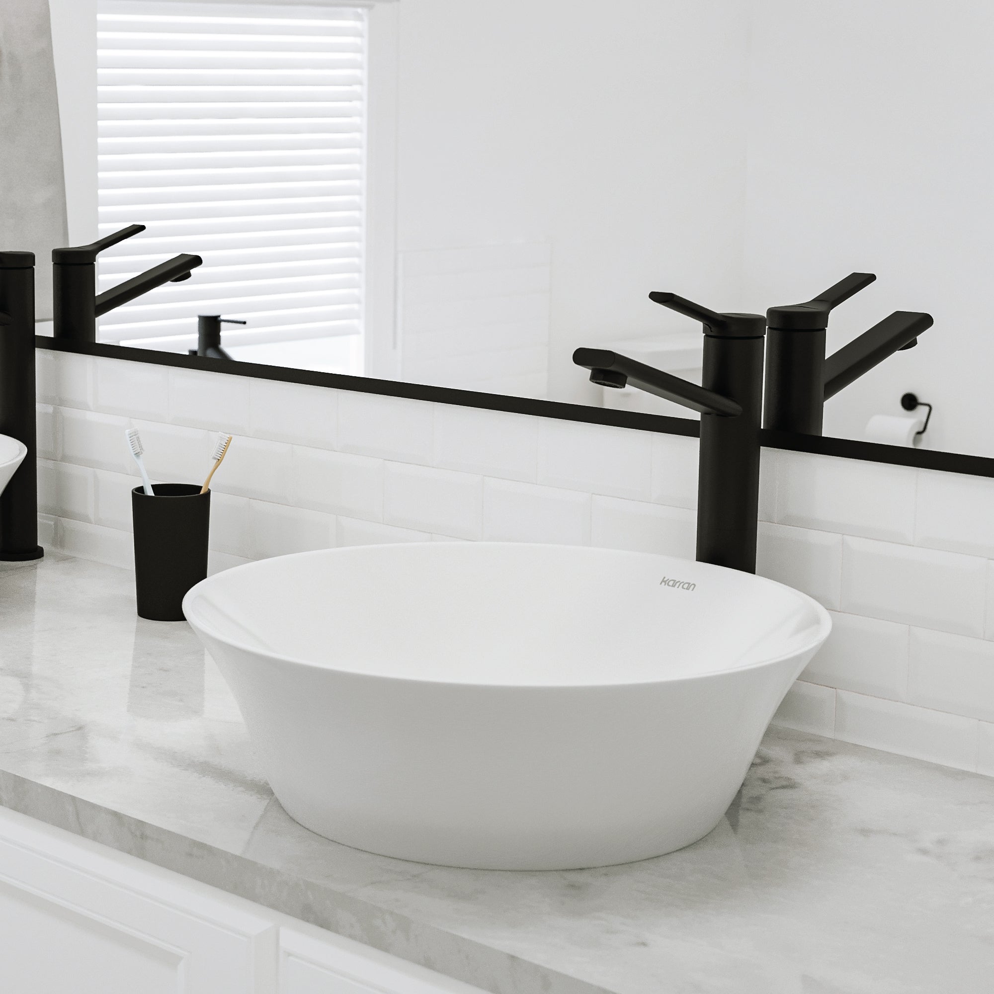 Alternative View of Karran Valera 16.5" x 16.5" x 4" Round Vessel Vitreous China ADA Bathroom Sink, White, VC-427-WH