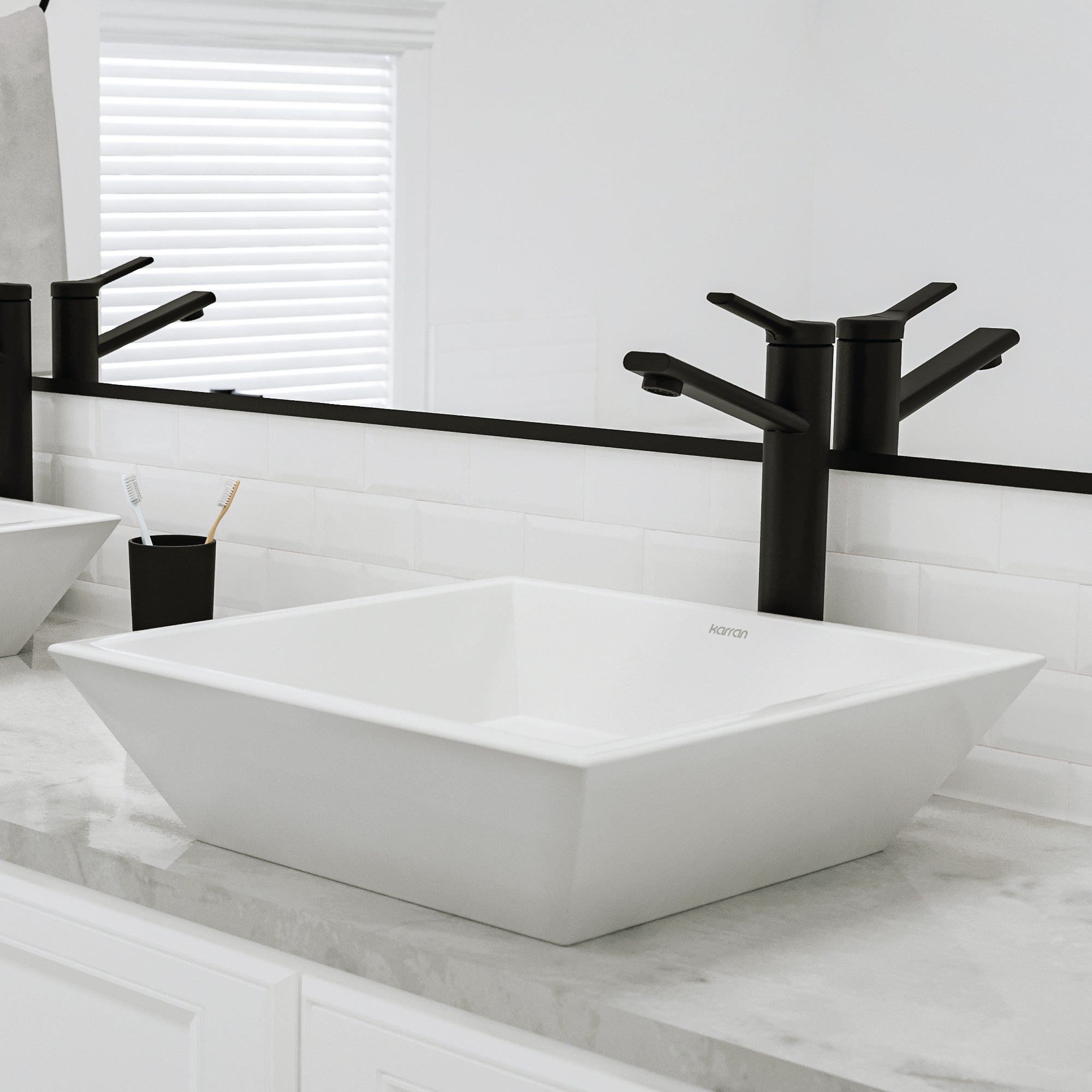 Alternative View of Karran Valera 16.25" x 16.25" x 3.75" Square Vessel Vitreous China ADA Bathroom Sink, White, VC-603-WH