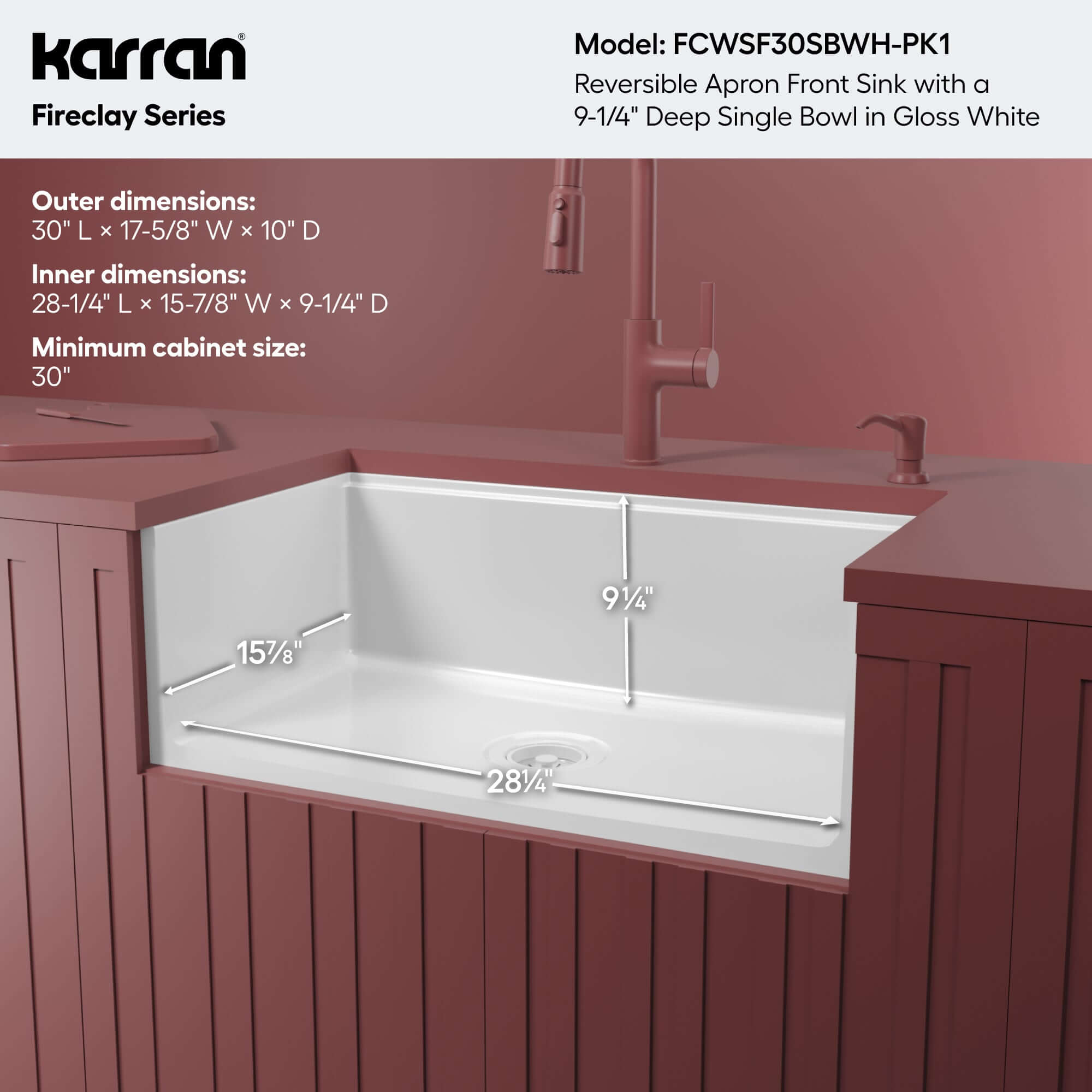 Alternative View of Karran Fireclay 30" Fireclay Workstation Farmhouse Sink with Accessories, White, FCWSF30SBWH-PK1