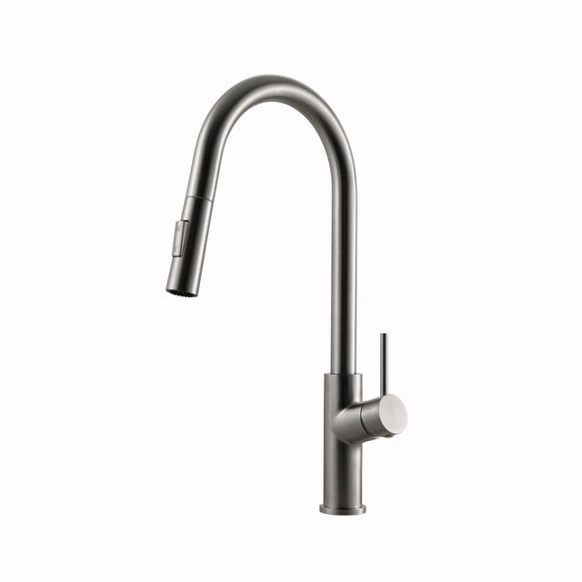 Houzer 1.75 GPM Kevali Series Brushed Nickel Single Handle Pull-Down Kitchen Faucet - Brass, KEV-151-BN