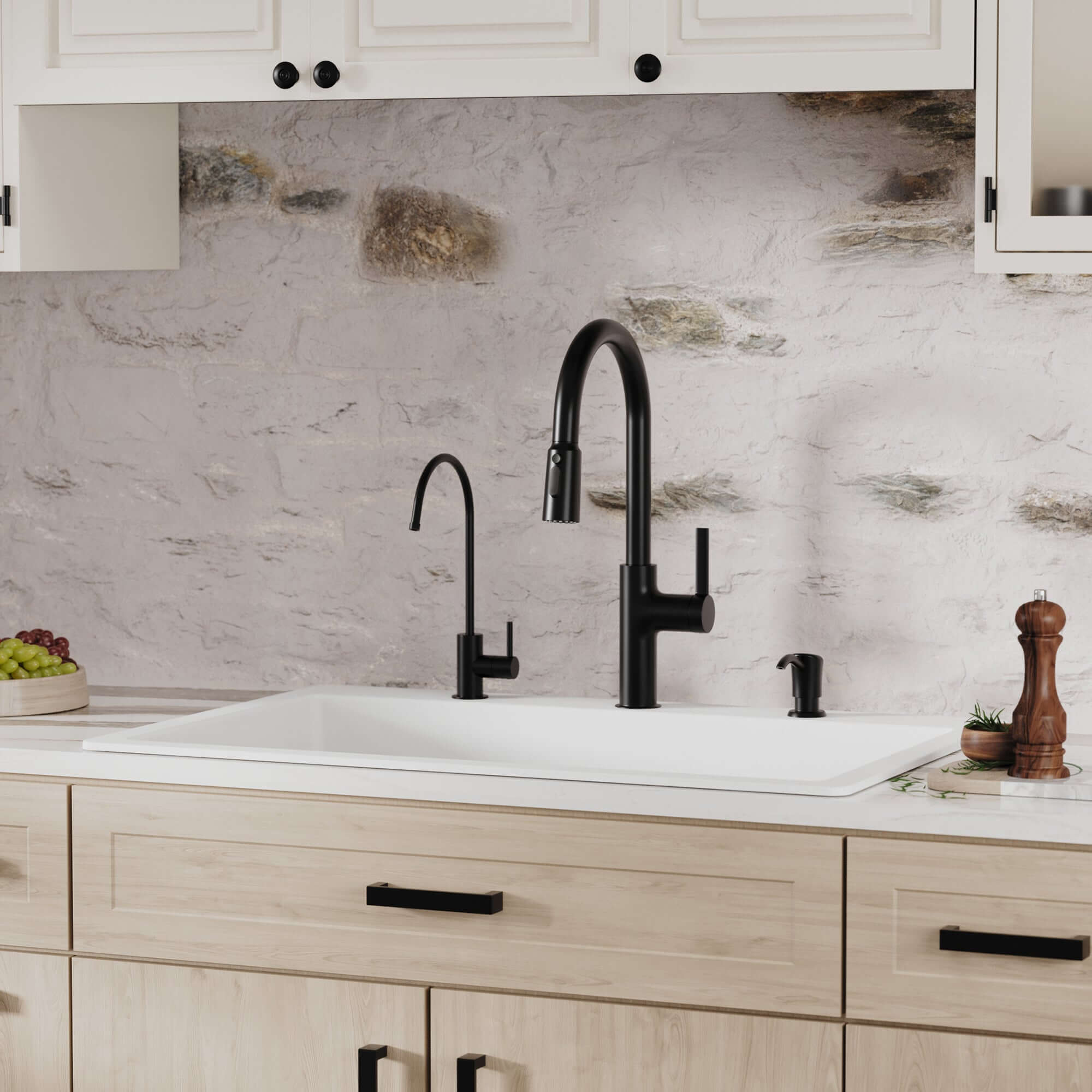 Alternative View of Karran 33" Drop In/Topmount Quartz Composite Kitchen Sink with Accessories, White, QT-812-WH-PK1