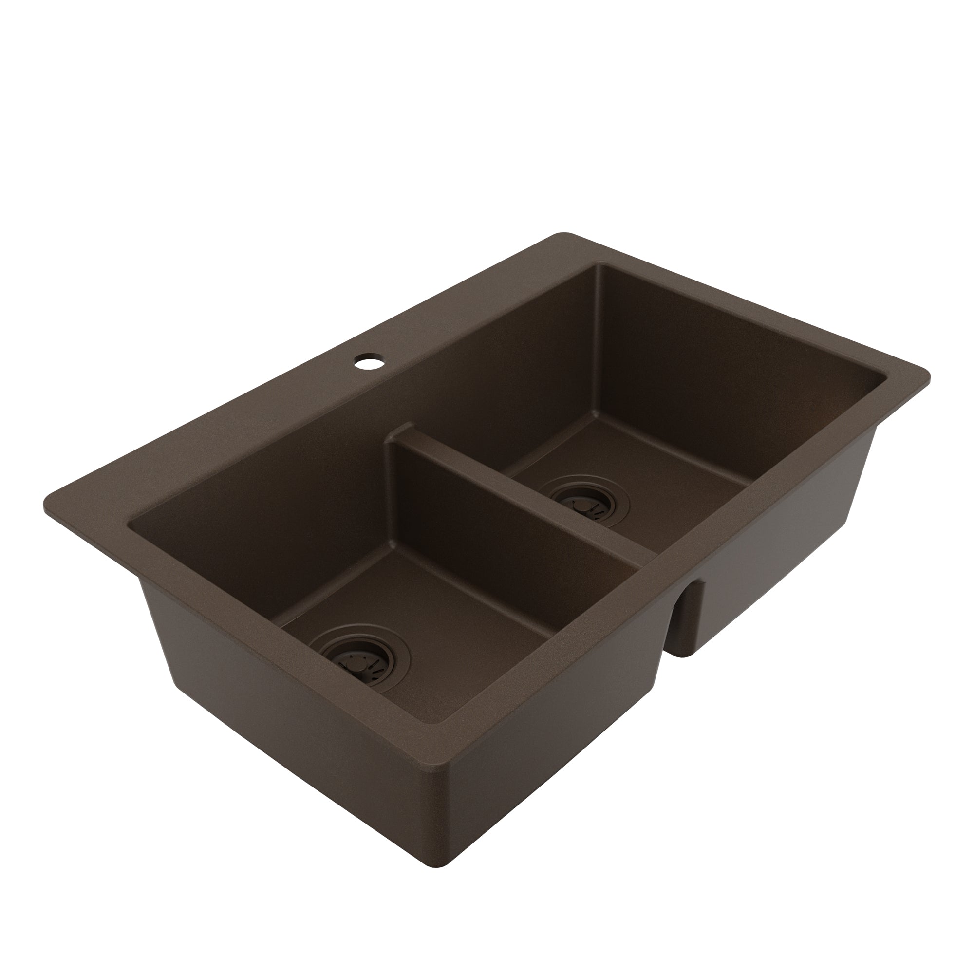 Alternative View of Karran 33" Drop In/Topmount Quartz Composite Kitchen Sink, 50/50 Double Bowl, Brown, QT-810-BR