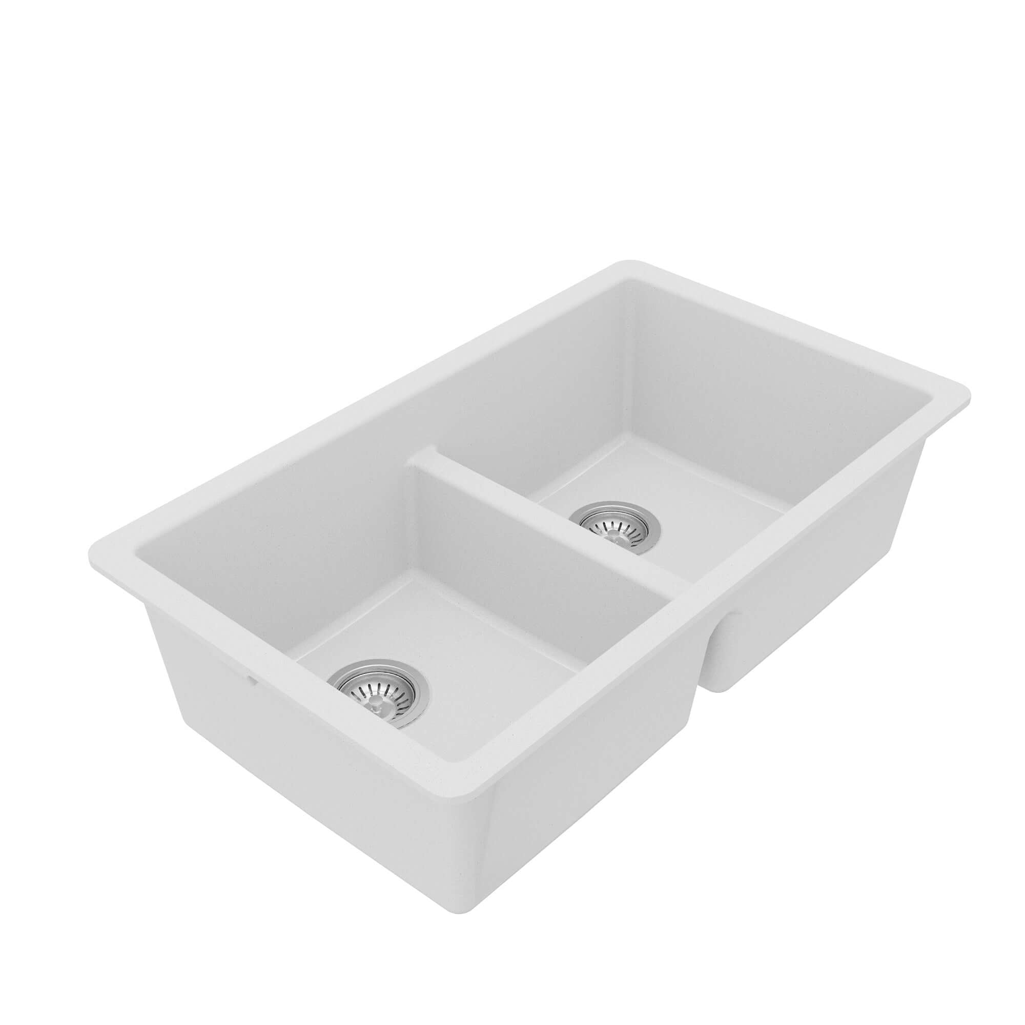Alternative View of Karran 32" Undermount Quartz Composite Kitchen Sink with Accessories, 50/50 Double Bowl, White, QU-810-WH-PK1