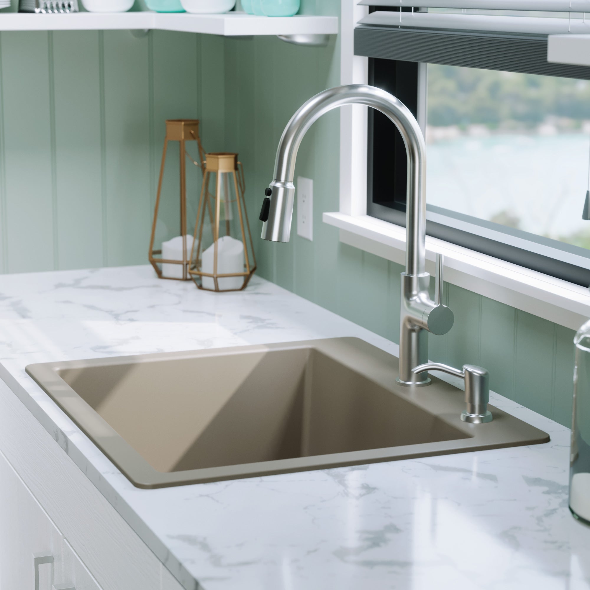 Alternative View of Karran 25" Drop In/Topmount Quartz Composite Kitchen Sink with Accessories, Concrete, QT-820-CN-PK1