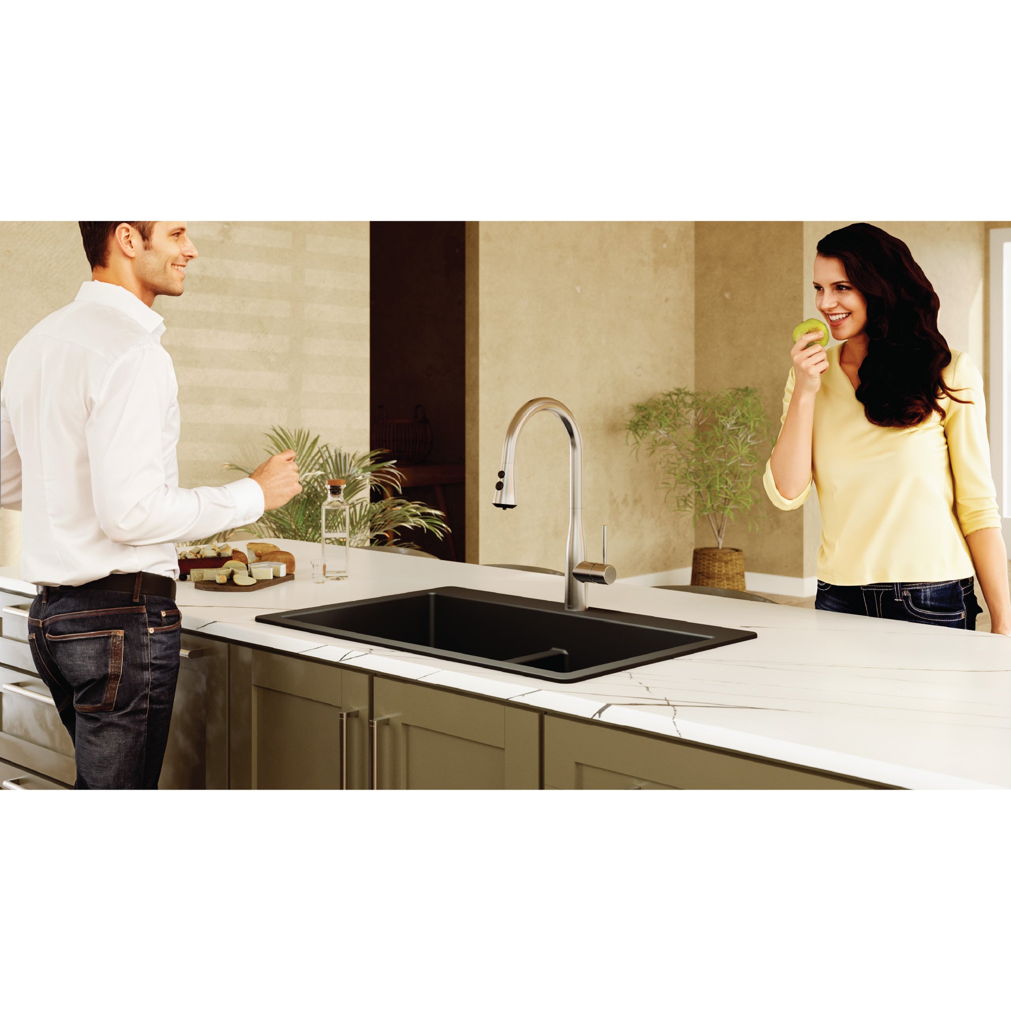 Alternative View of Karran 33" Drop In/Topmount Quartz Composite Kitchen Sink with Accessories, 50/50 Double Bowl, Black, QT-810-BL-PK1