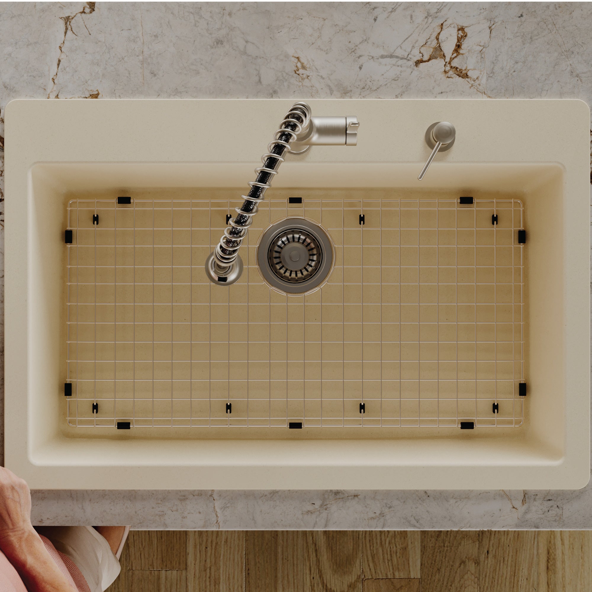 Alternative View of Karran 33" Drop In/Topmount Quartz Composite Kitchen Sink with Accessories, Bisque, QT-812-BI-PK1