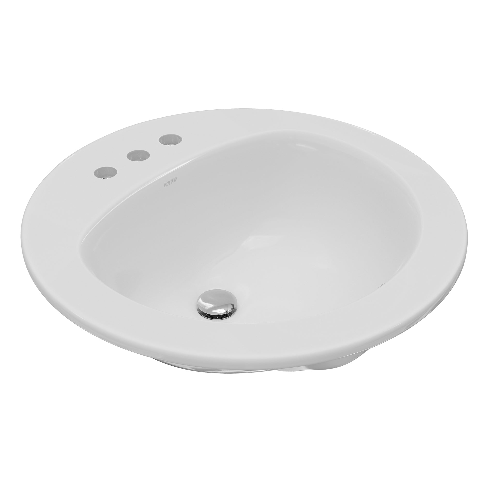 Karran Valera 19.5" x 19.5" Round Drop In/Topmount Vitreous China Bathroom Sink, White, VC-206-WH