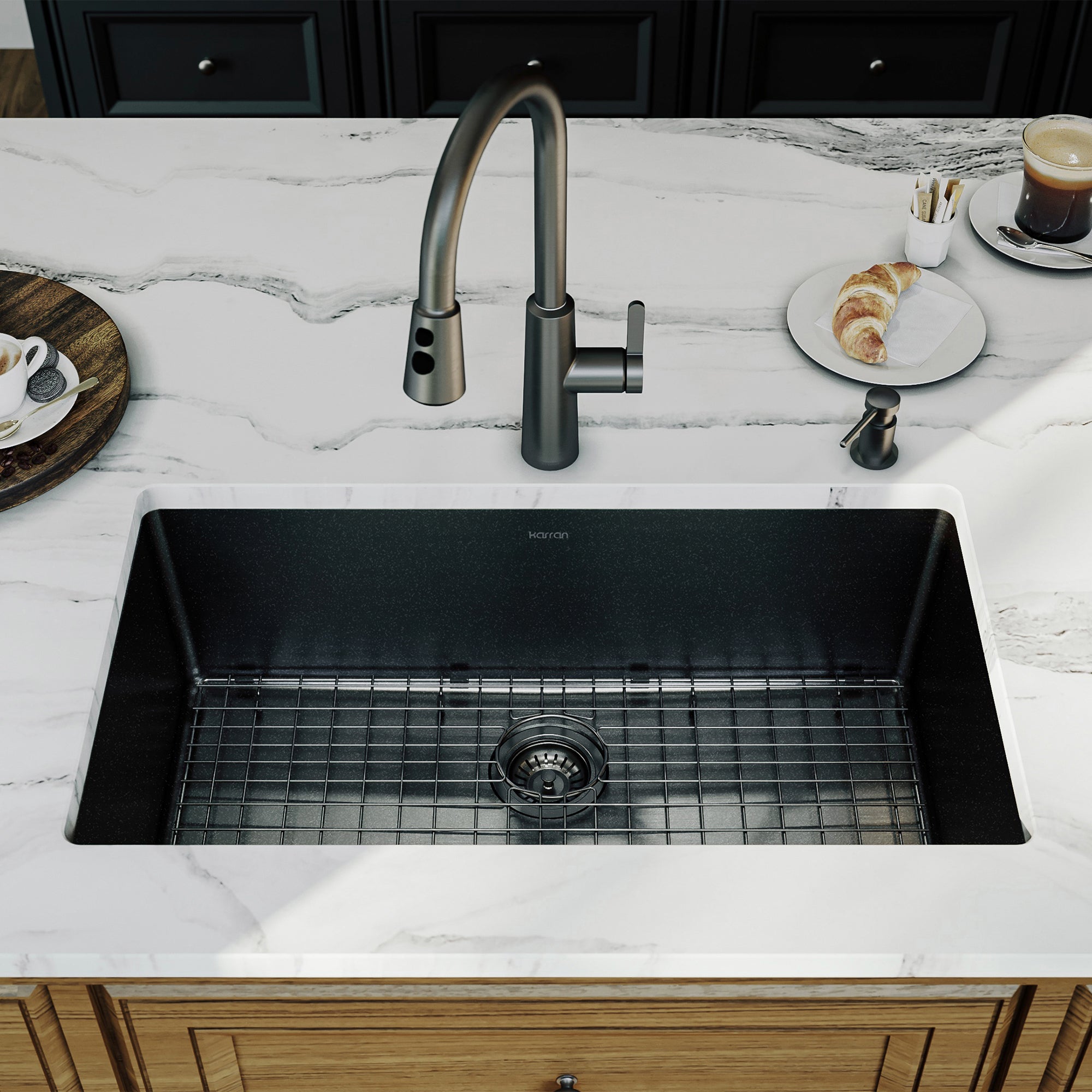 Karran elite 32 stainless steel kitchen sink gunmetal black lifestyle image