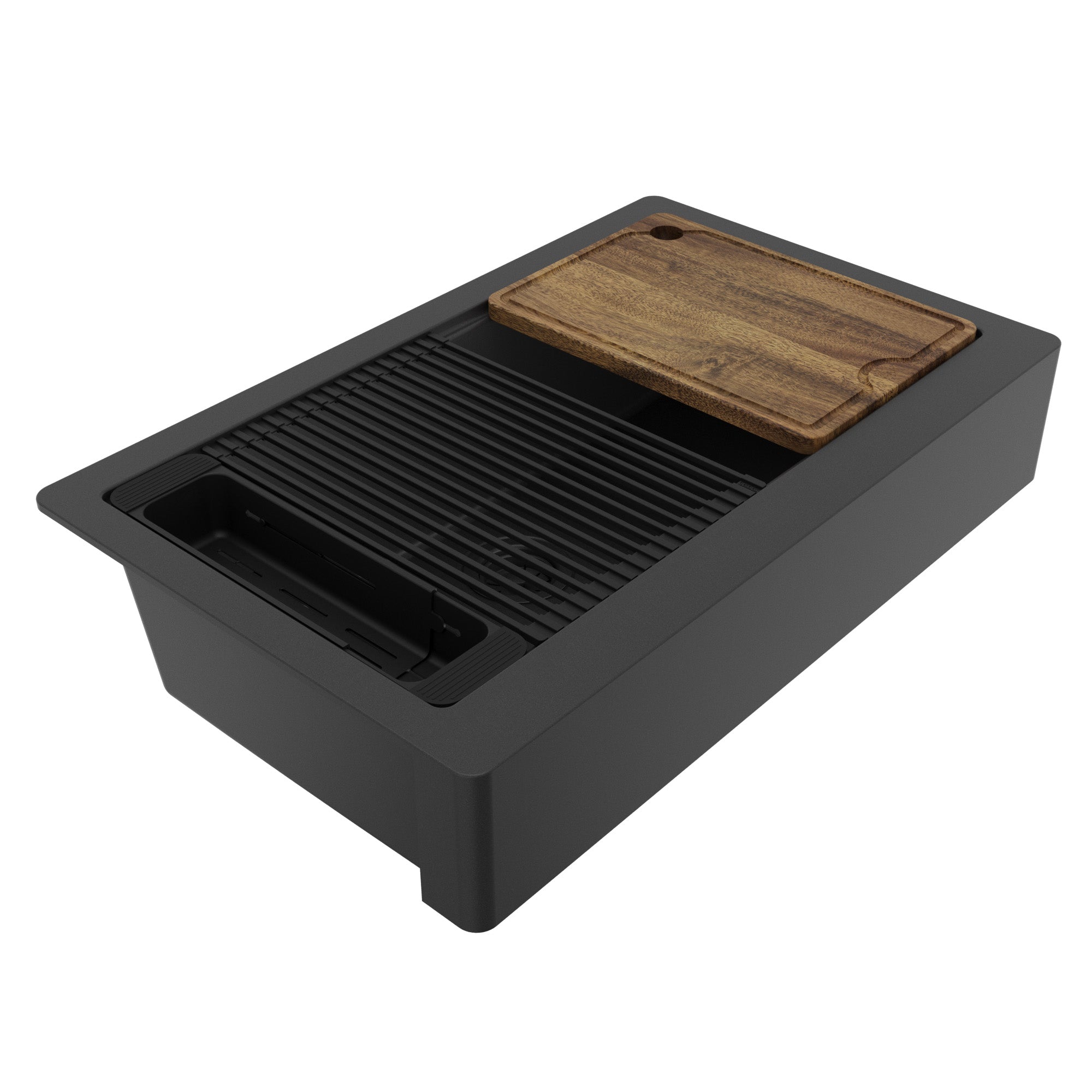Karran 34 quartz composite retrofit workstation farmhouse sink black product image