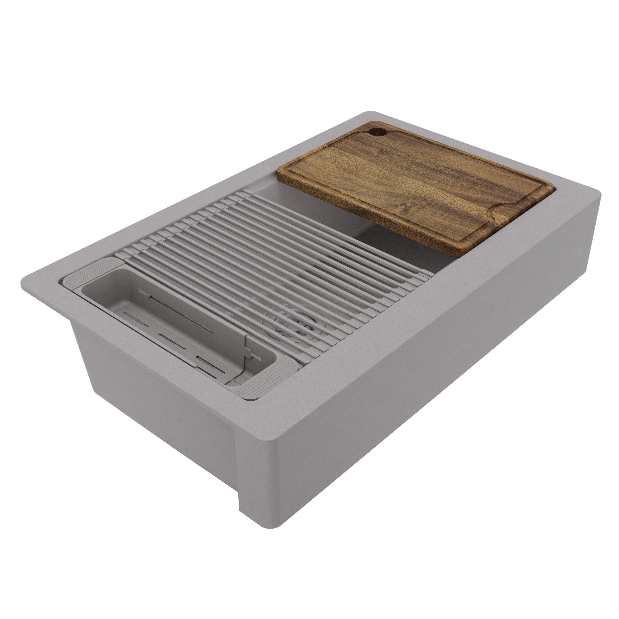 Karran 34 quartz composite retrofit workstation farmhouse sink grey product image