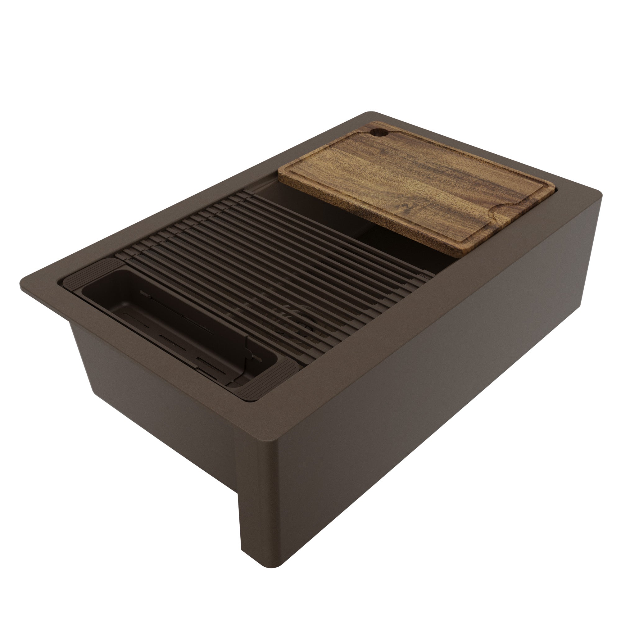 Karran 34 quartz composite workstation farmhouse sink brown product image
