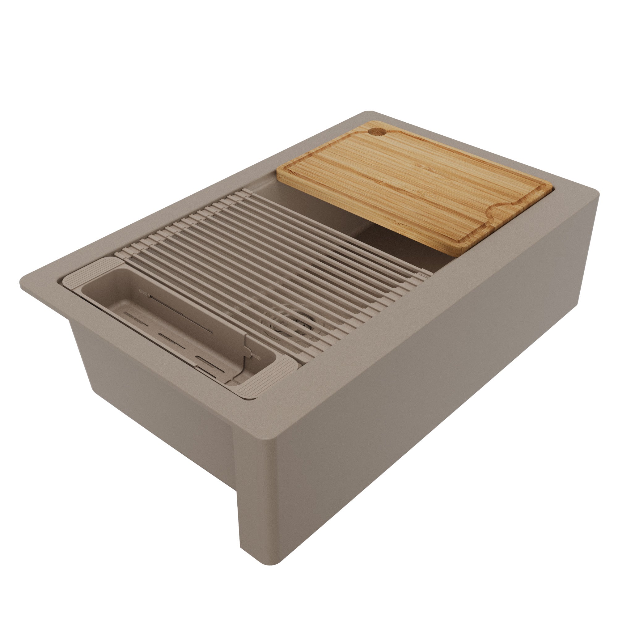 Karran 34 quartz composite workstation farmhouse sink concrete product image