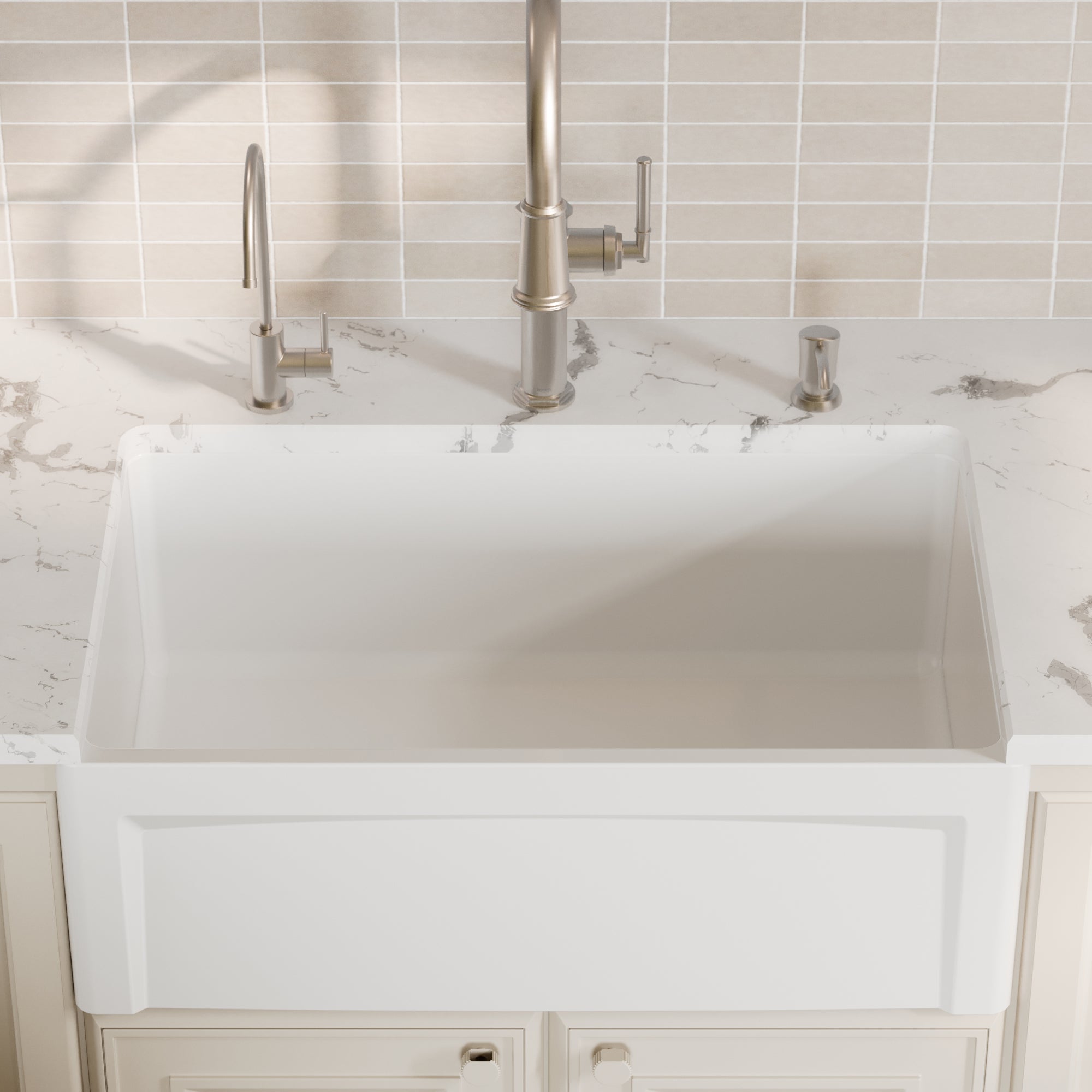 Alternative View of Karran Fireclay 30" Fireclay Farmhouse Sink with Accessories, White, FCP30SBWH