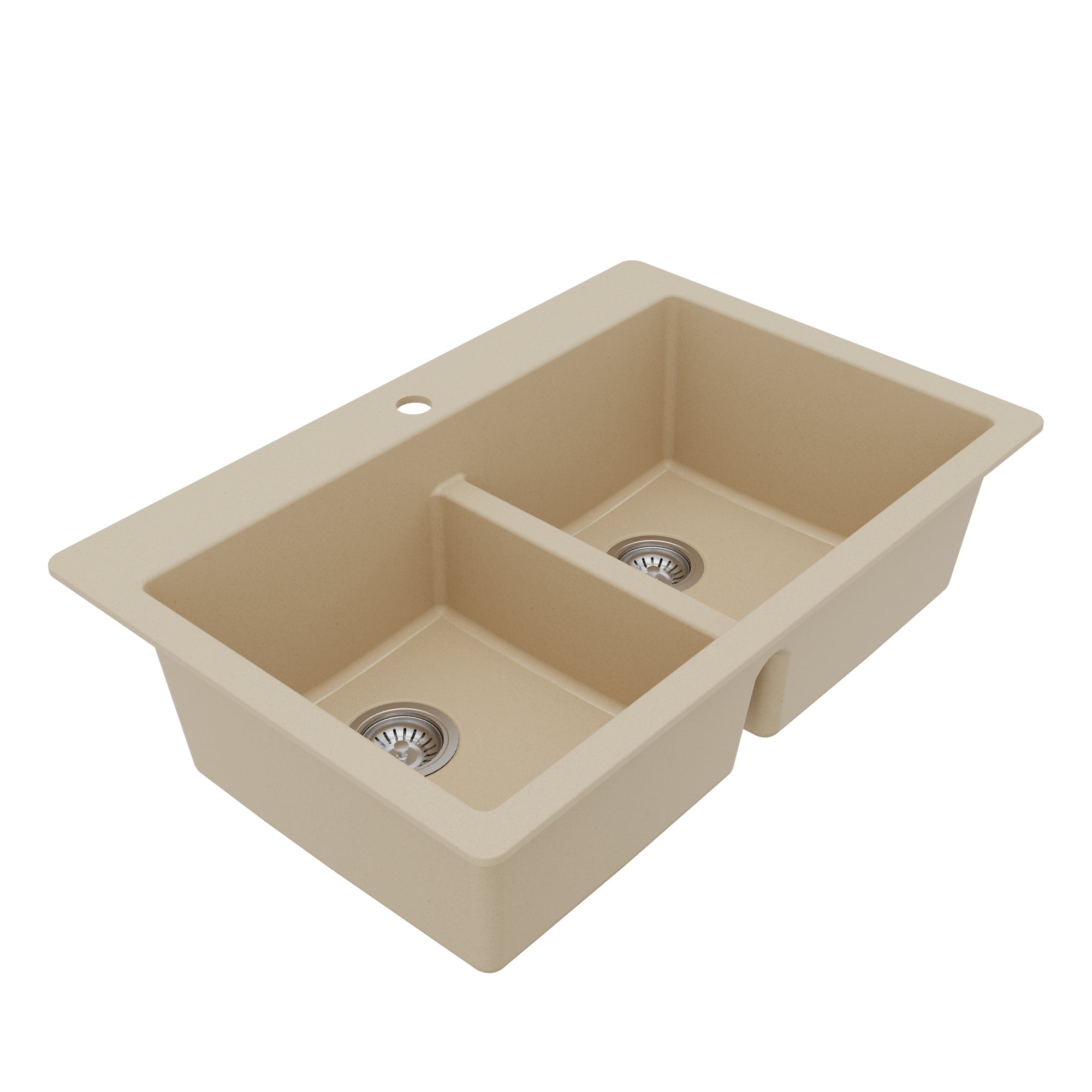 Alternative View of Karran 33" Drop In/Topmount Quartz Composite Kitchen Sink with Accessories, 50/50 Double Bowl, Bisque, QT-810-BI-PK1