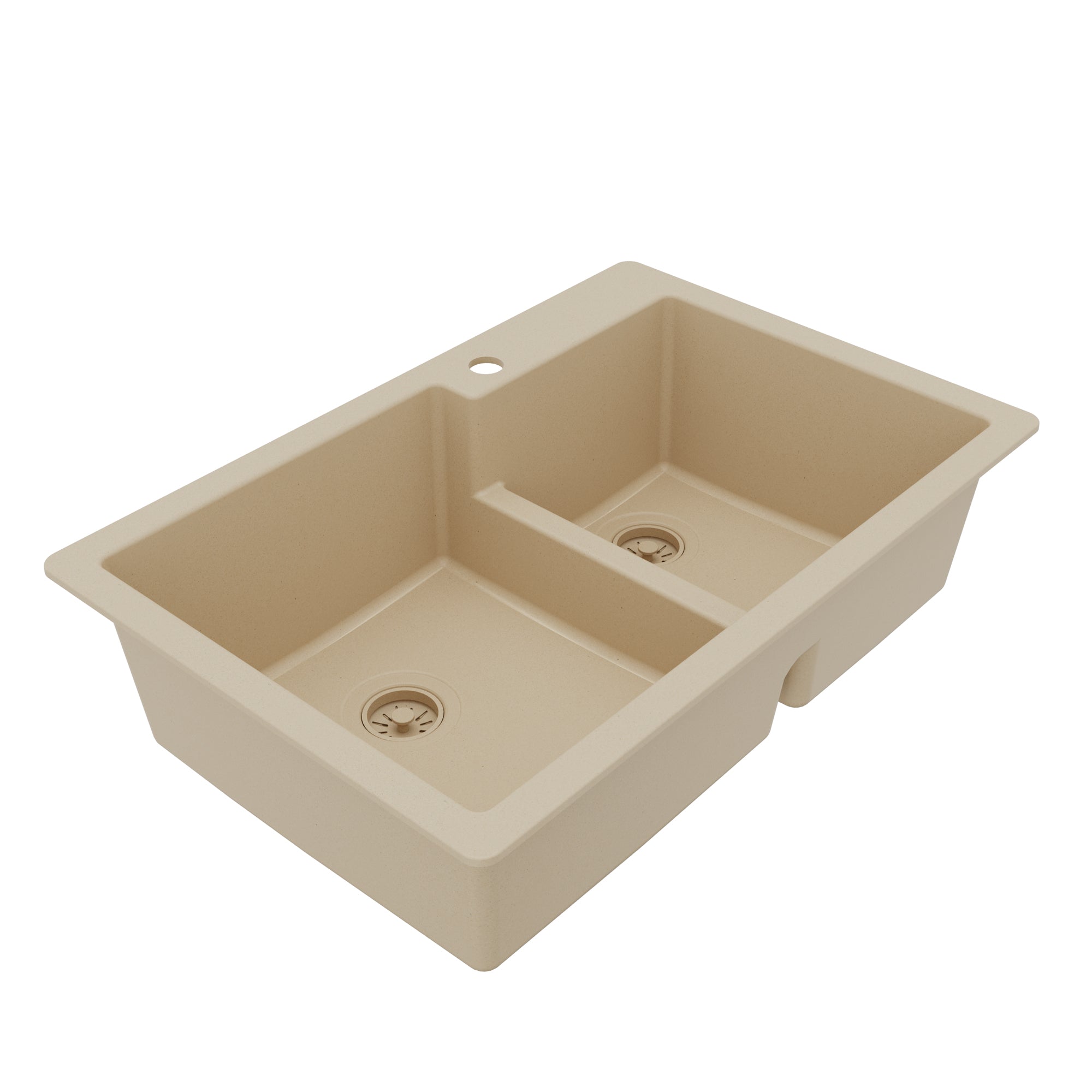 Alternative View of Karran 33" Drop In/Topmount Quartz Composite Kitchen Sink, 60/40 Double Bowl, Bisque, QT-811-BI