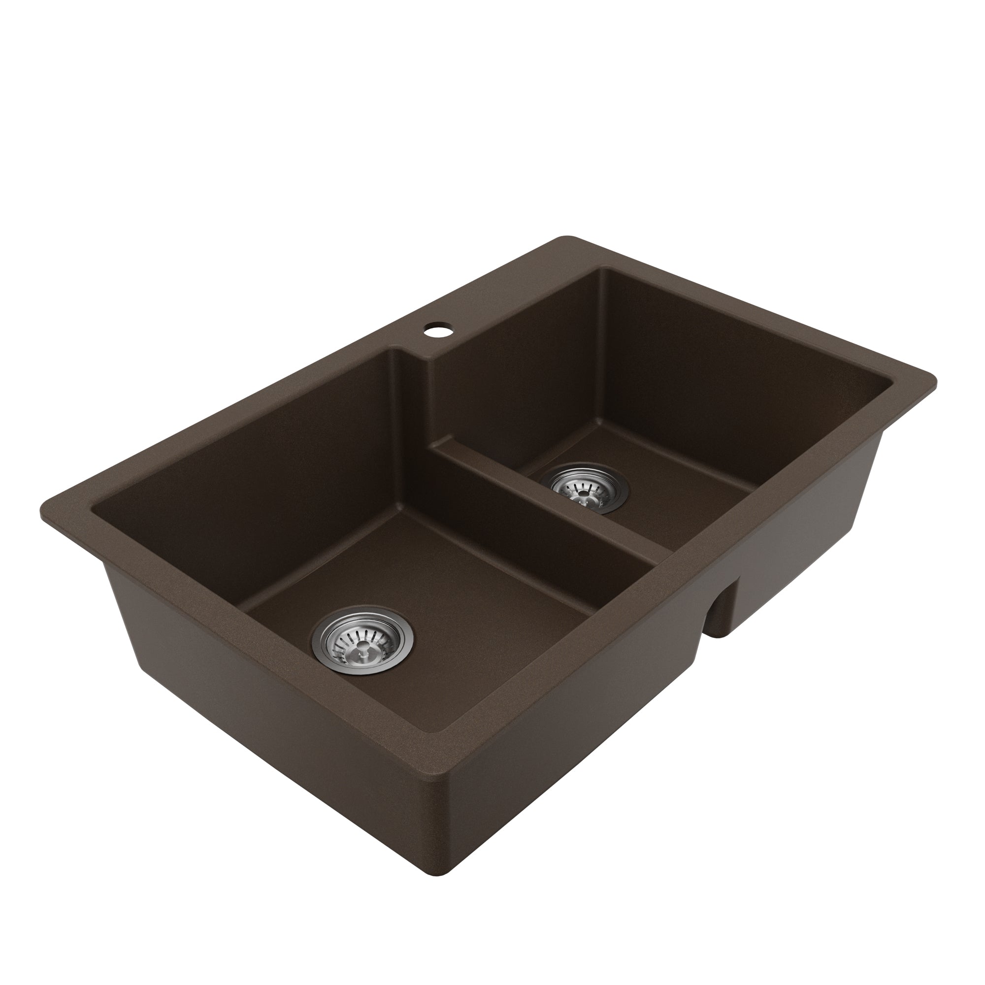 Alternative View of Karran 33" Drop In/Topmount Quartz Composite Kitchen Sink with Accessories, 60/40 Double Bowl, Brown, QT-811-BR-PK1