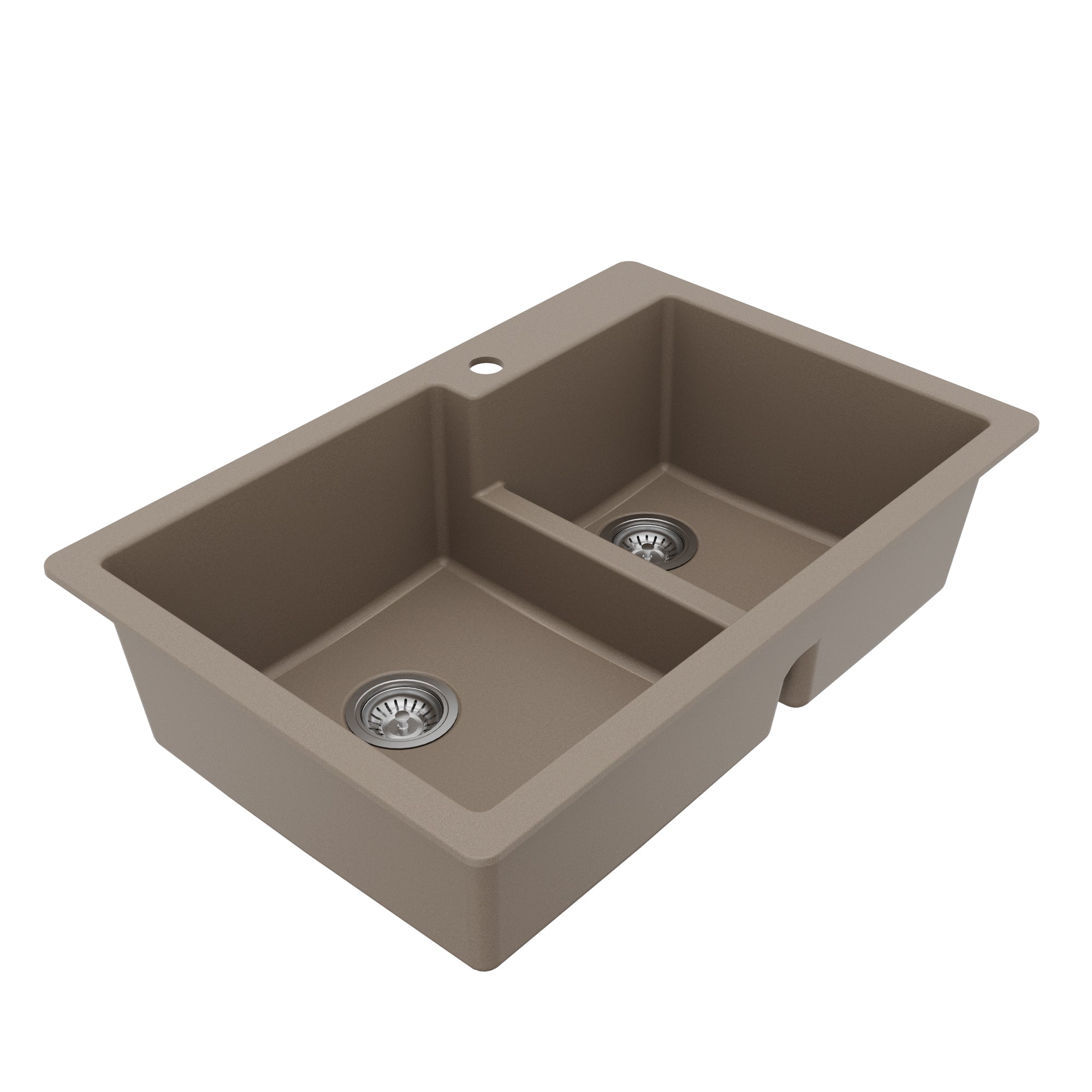 Alternative View of Karran 33" Drop In/Topmount Quartz Composite Kitchen Sink with Accessories, 60/40 Double Bowl, Concrete, QT-811-CN-PK1