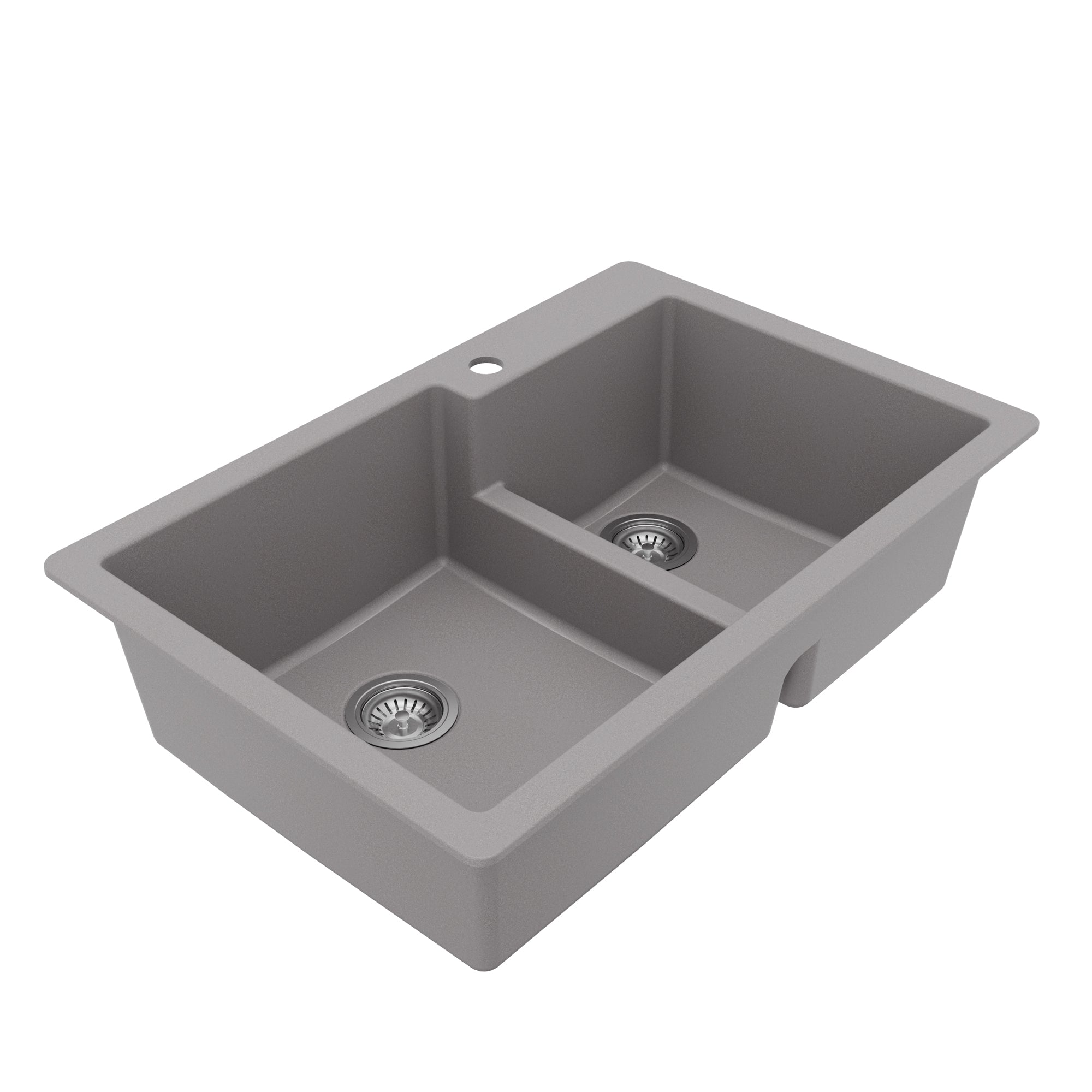 Alternative View of Karran 33" Drop In/Topmount Quartz Composite Kitchen Sink with Accessories, 60/40 Double Bowl, Grey, QT-811-GR-PK1