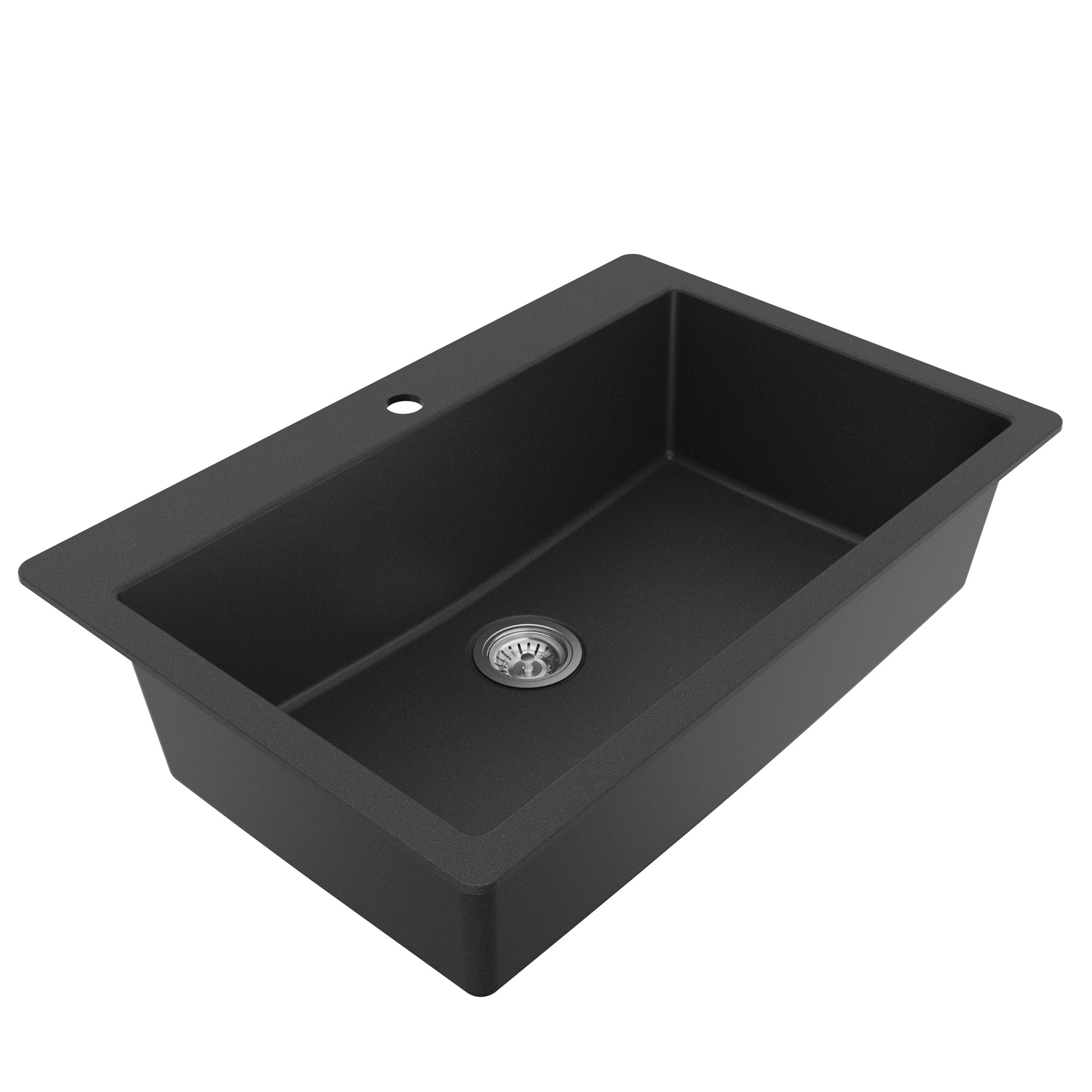 Alternative View of Karran 33" Drop In/Topmount Quartz Composite Kitchen Sink with Accessories, Black, QT-812-BL-PK1