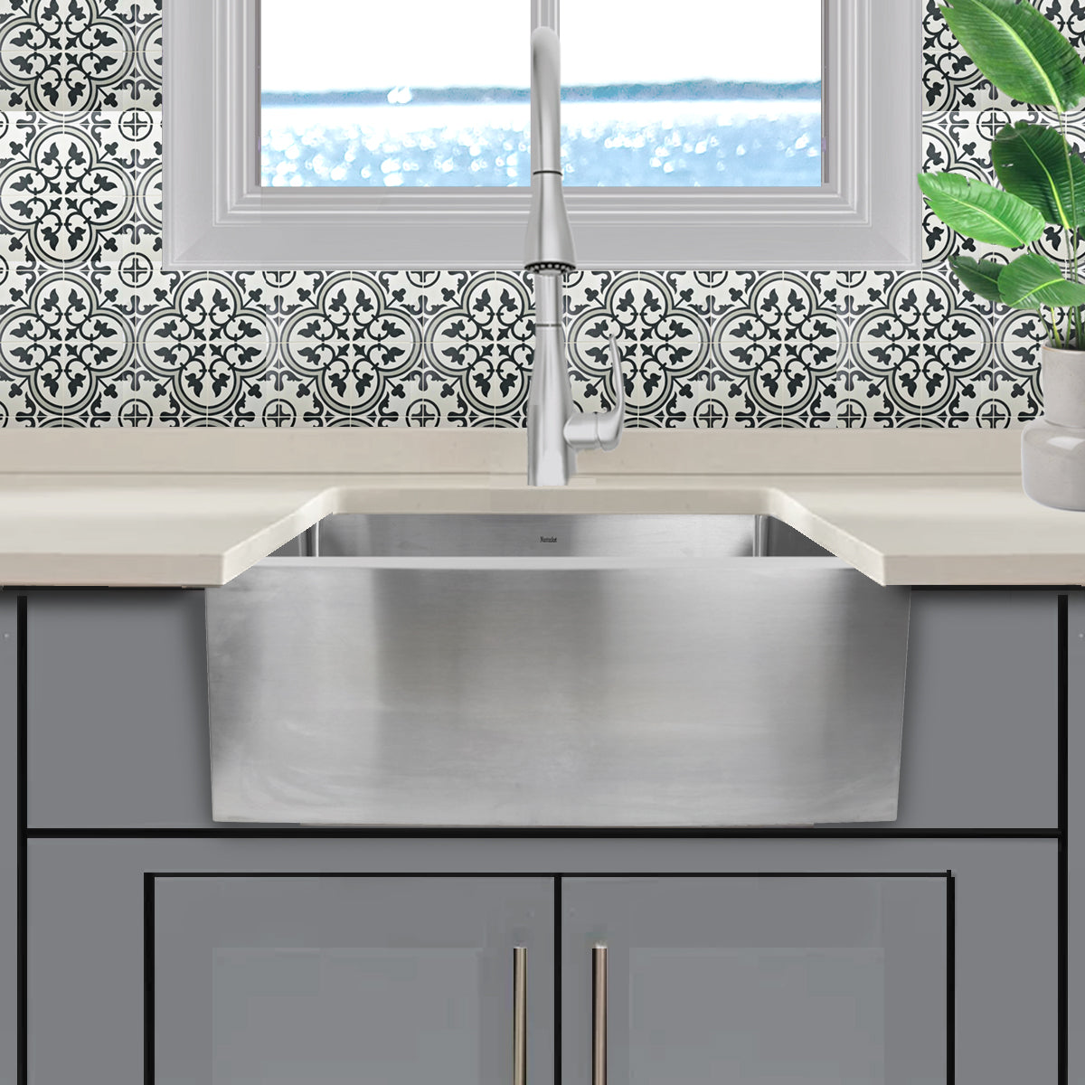 Nantucket Sinks Pro Series 24" Stainless Steel Farmhouse Sink, 16 Gauge, APRON2420-SR-16