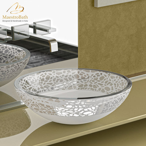 MaestroBath 17" Camelia Luxury Crystal ADA Oval Bathroom Sink, Matte, Glass, Matt White, ATE-CAM-WHM