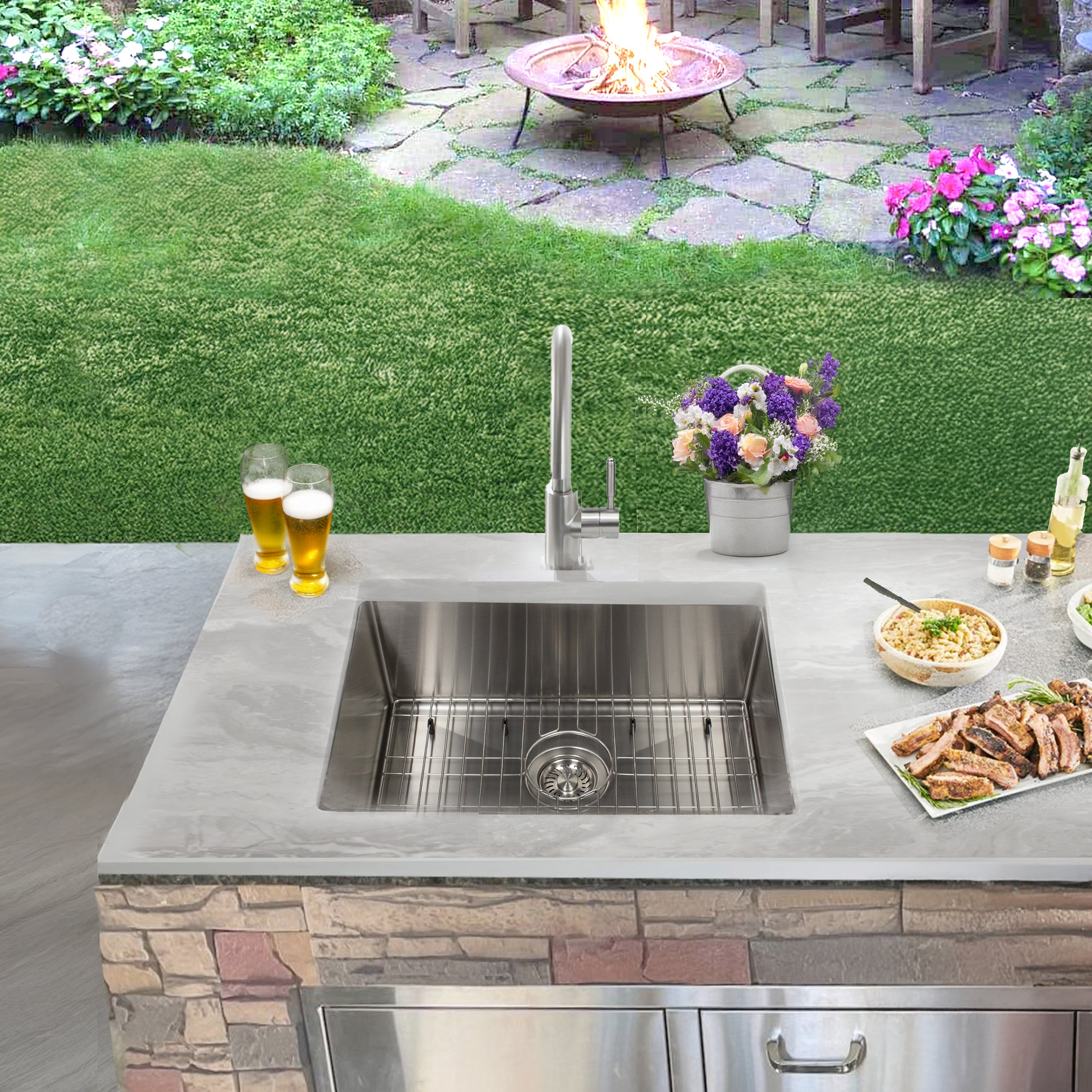 Nantucket Sinks All Weather 23" Undermount 316 Marine Grade Stainless Steel Kitchen Sink with Accessories, 16 Gauge, AW2318-16