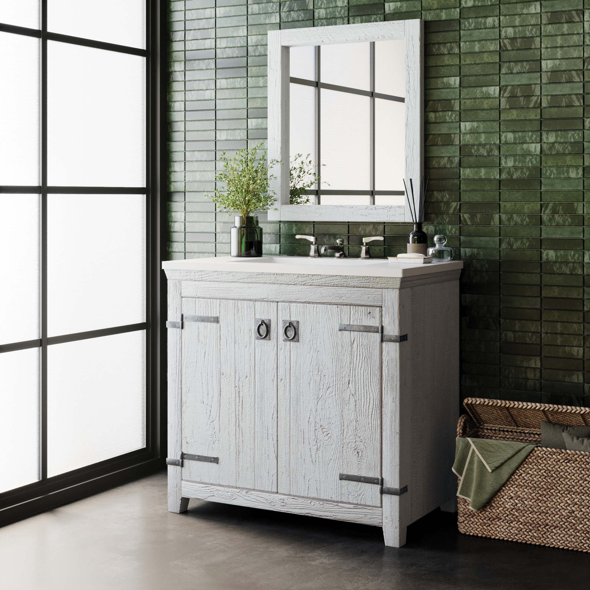 Native Trails 36" Americana Freestanding Vanity Base in Whitewash, Reclaimed Wood, VNB360