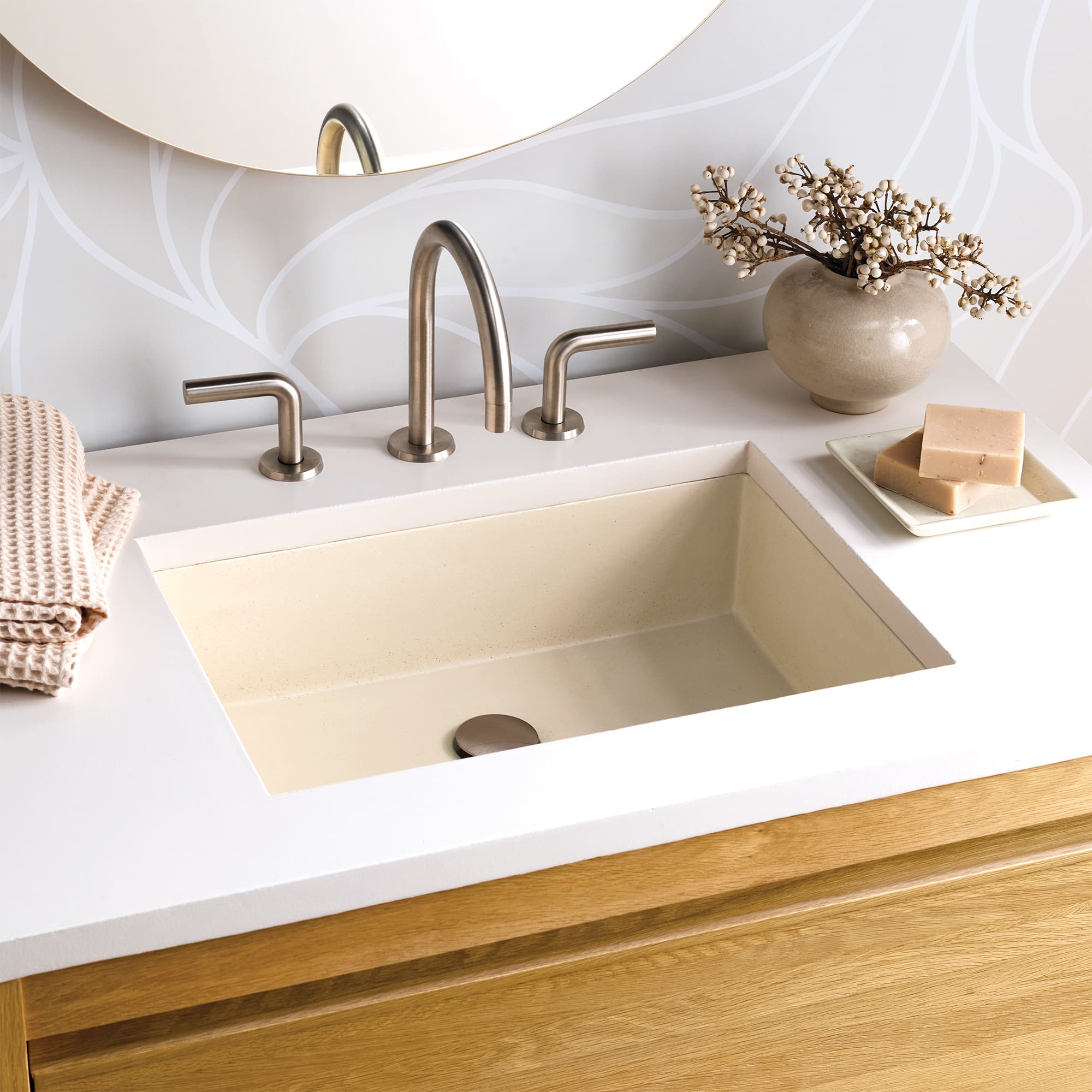 Native Trails Anacapa 21" x 15.5" Rectangle Undermount NativeStone Concrete ADA Bathroom Sink, Sand, NSL2116-D