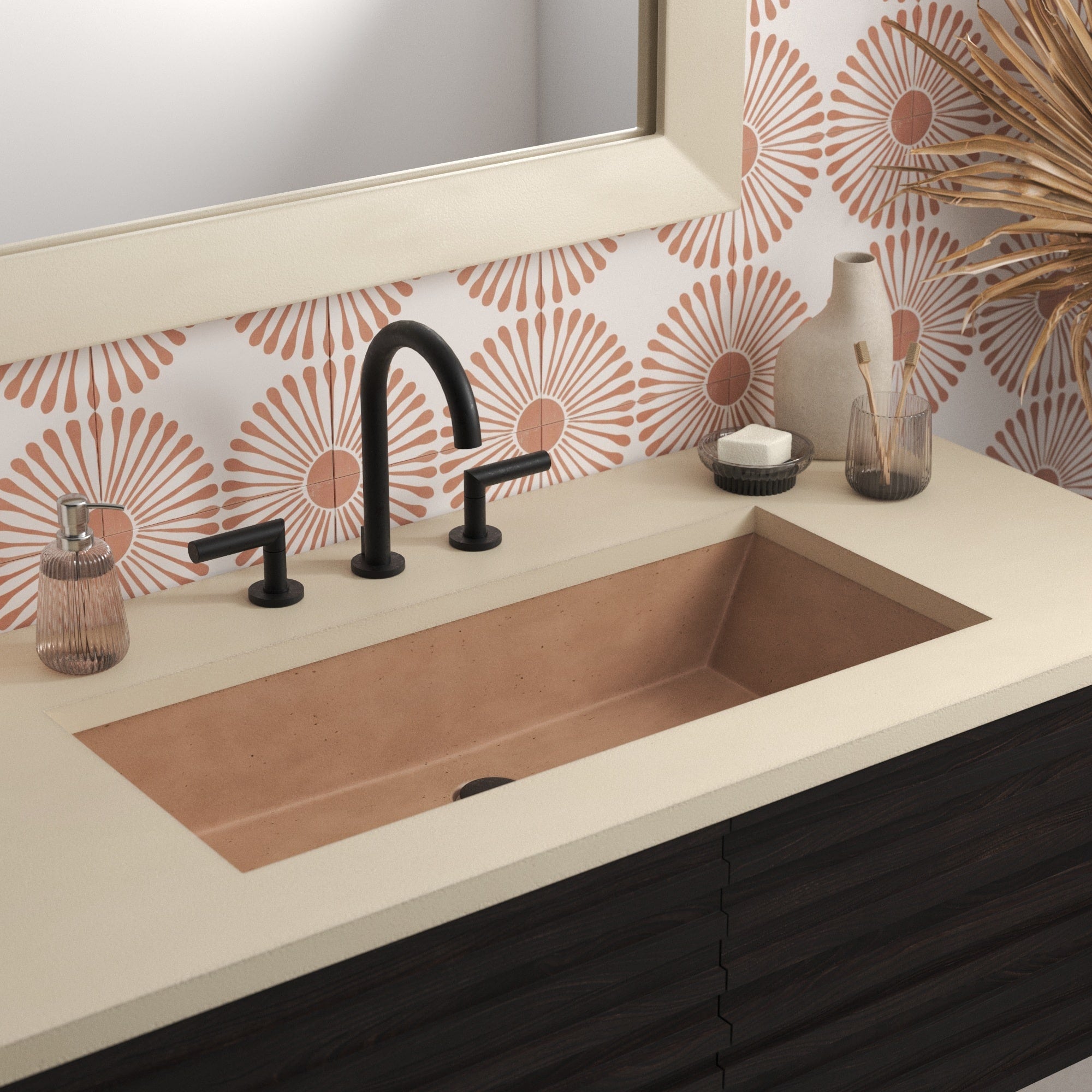 Native Trails Arcata 31" x 15" Rectangle Undermount NativeStone Concrete Bathroom Sink, Terracotta, NSL3115-T