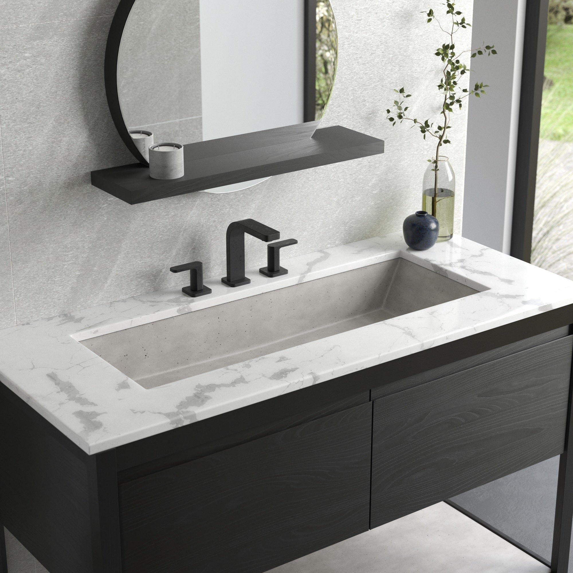 Native Trails Arcata 37" x 15" Rectangle Undermount NativeStone Concrete Bathroom Sink, Ash, NSL3715-A