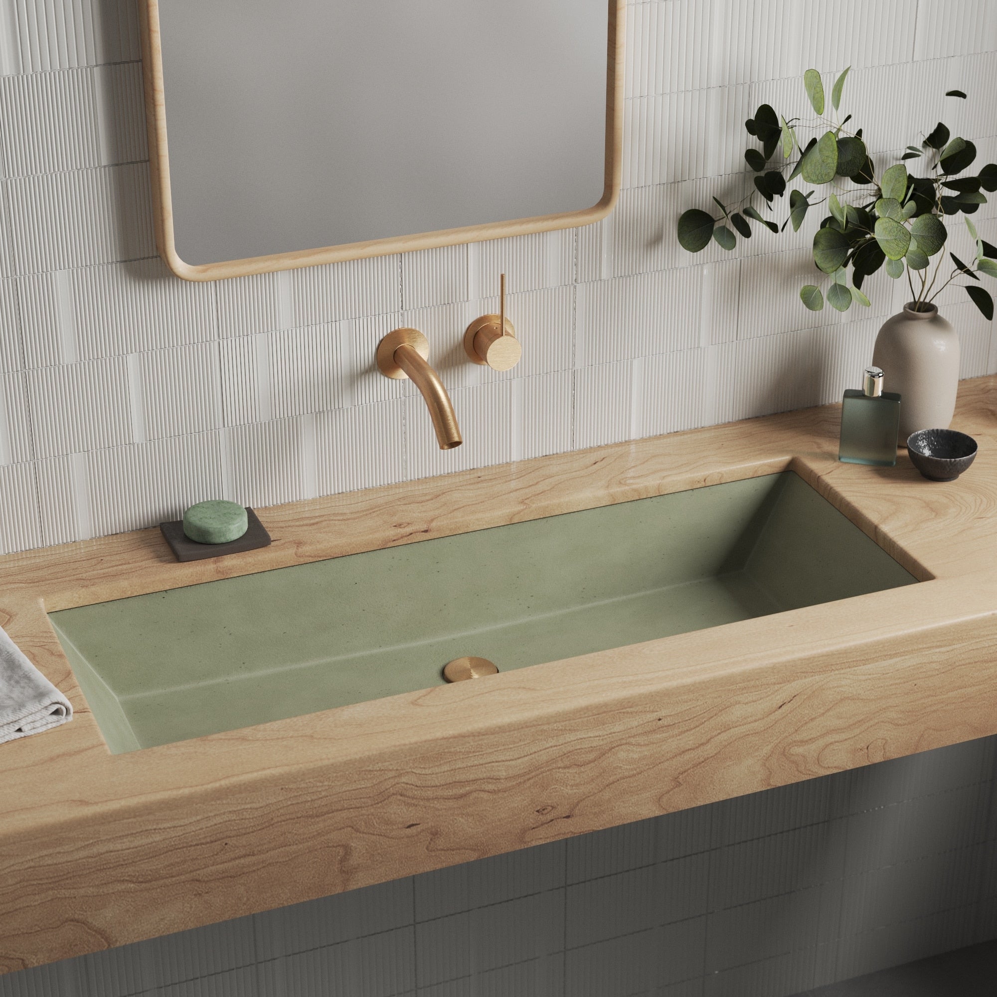 Native Trails Arcata 37" x 15" Rectangle Undermount NativeStone Concrete Bathroom Sink, Sage, NSL3715-G
