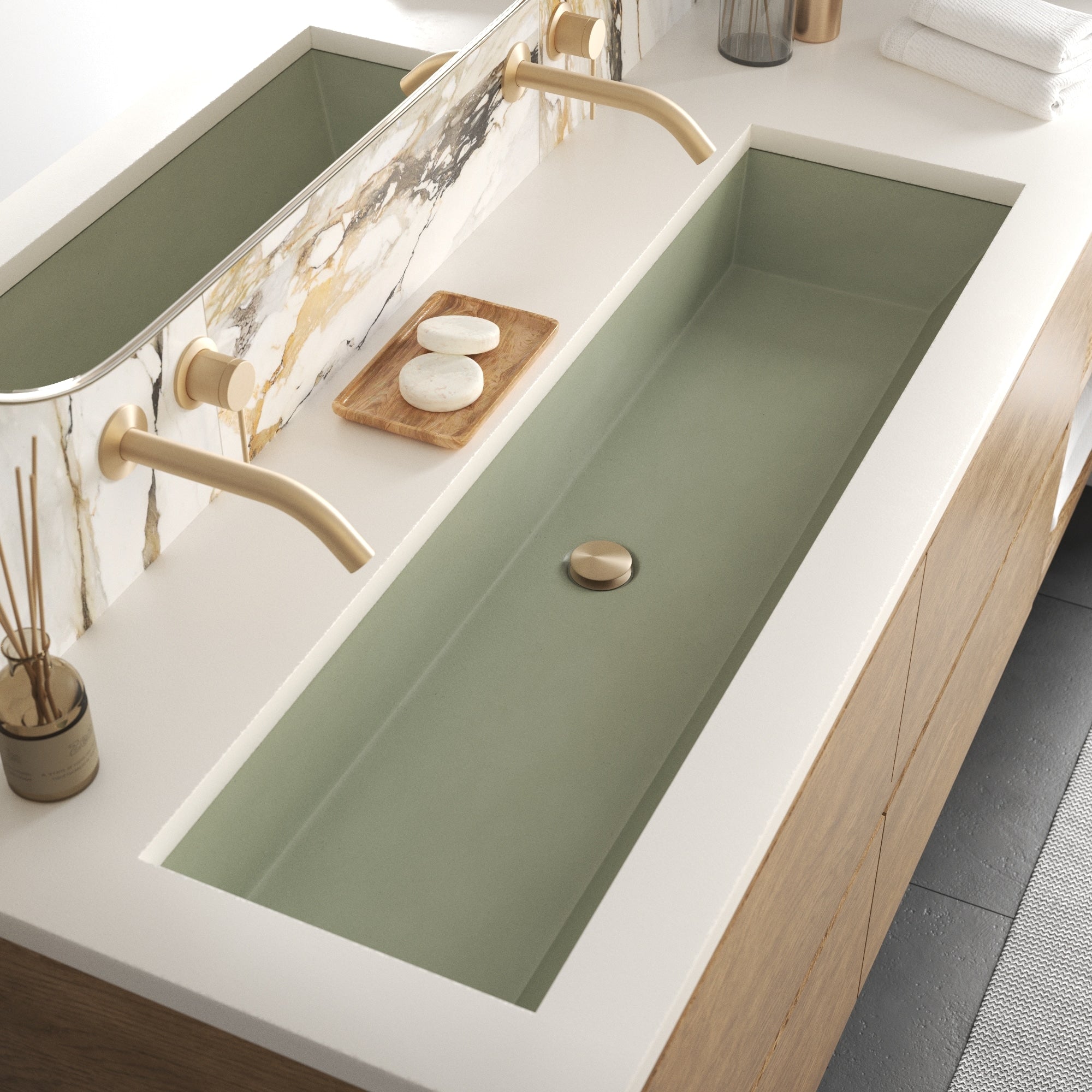 Native Trails Arcata 49" x 15" Rectangle Undermount NativeStone Concrete Bathroom Sink, Sage, NSL4915-G