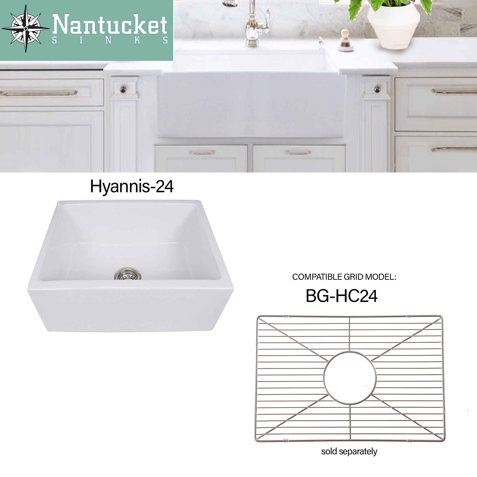 Nantucket Sinks Stainless Steel Bottom Grid BG-HC24