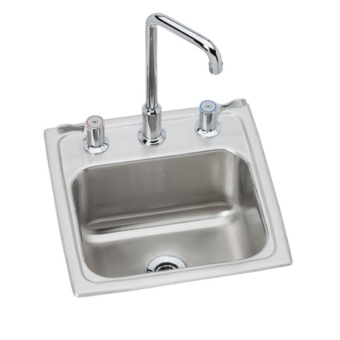 Elkay Lustertone Classic 15" Rectangular Stainless Steel Bar/Prep Sink Kit with Faucet, Lustrous Satin, 3 Faucet Holes, BLH15C