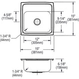 Elkay Lustertone Classic 15" Rectangular Stainless Steel ADA Bar/Prep Sink, 2 Faucet Holes, BLRQ15602