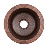 Premier Copper Products 10" Round Hammered Copper Bar Sink w/ 2" Drain Opening, Matching Drain and Accessories, Oil Rubbed Bronze, BSP5_BR10DB2-B