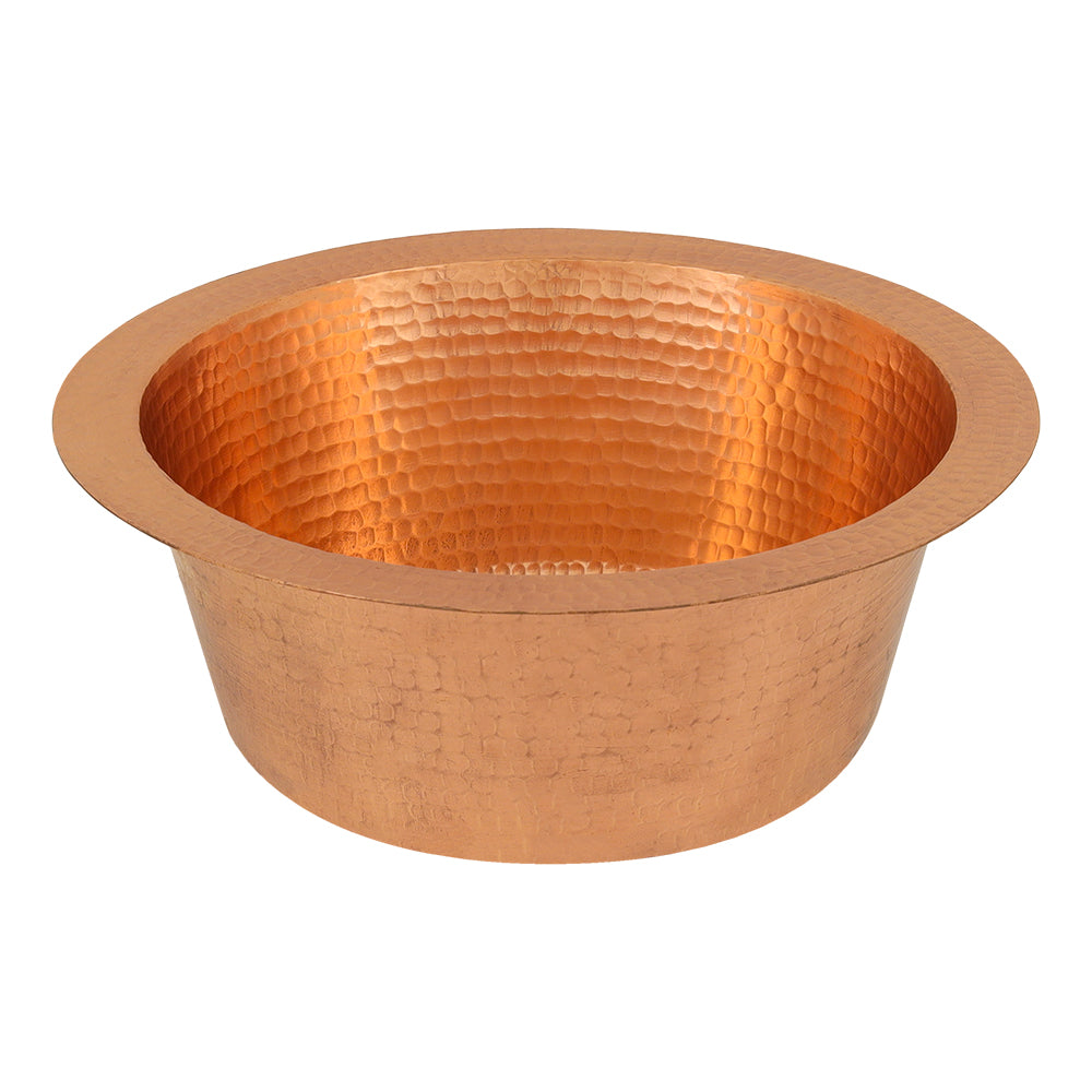 Premier Copper Products 12" Round Hammered Copper Bar Sink with 2" Drain Opening in Polished Copper, Matching Drain and Accessories, BSP5_BR12PC2-B