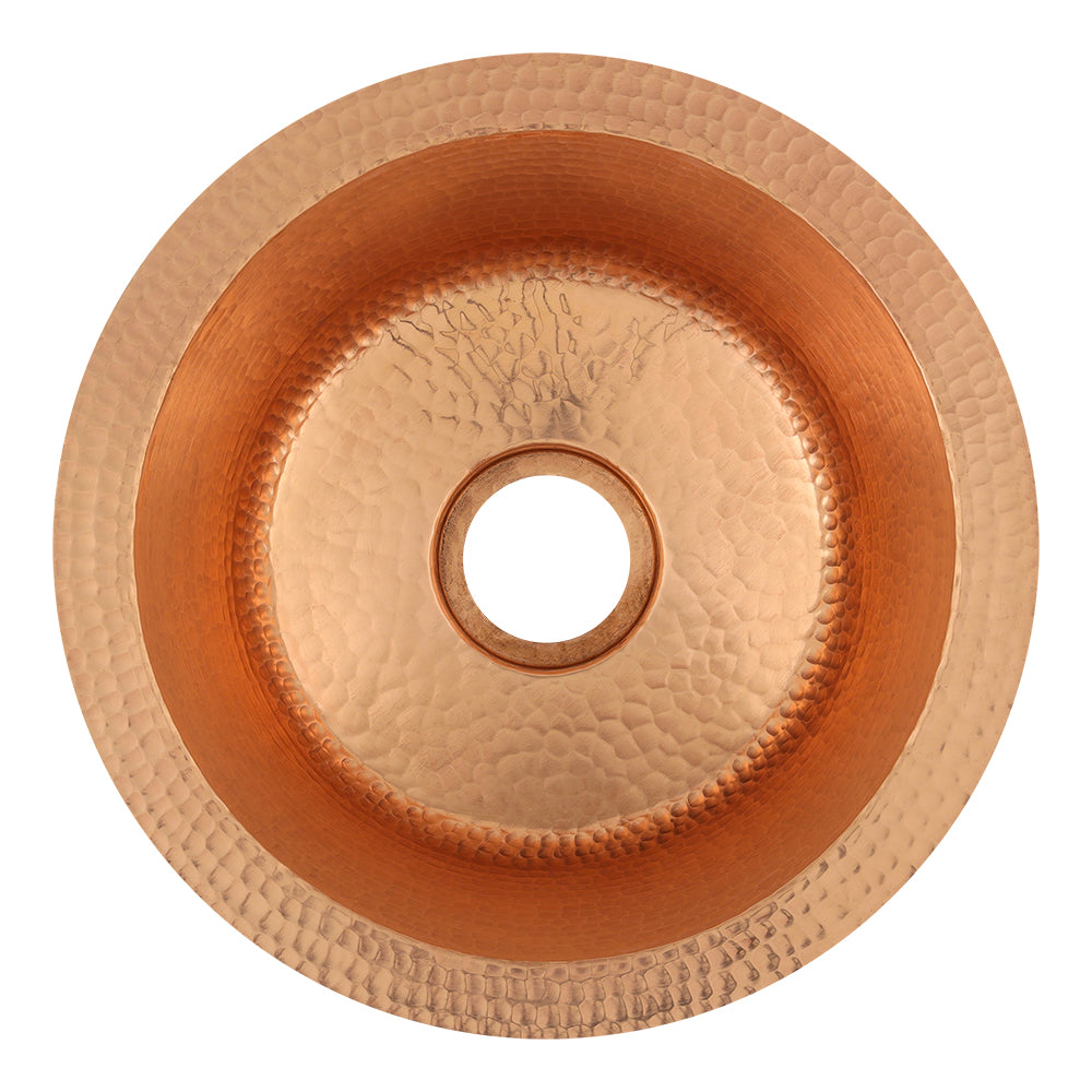 Premier Copper Products 12" Round Hammered Copper Bar Sink with 2" Drain Opening in Polished Copper, Matching Drain and Accessories, BSP5_BR12PC2-B