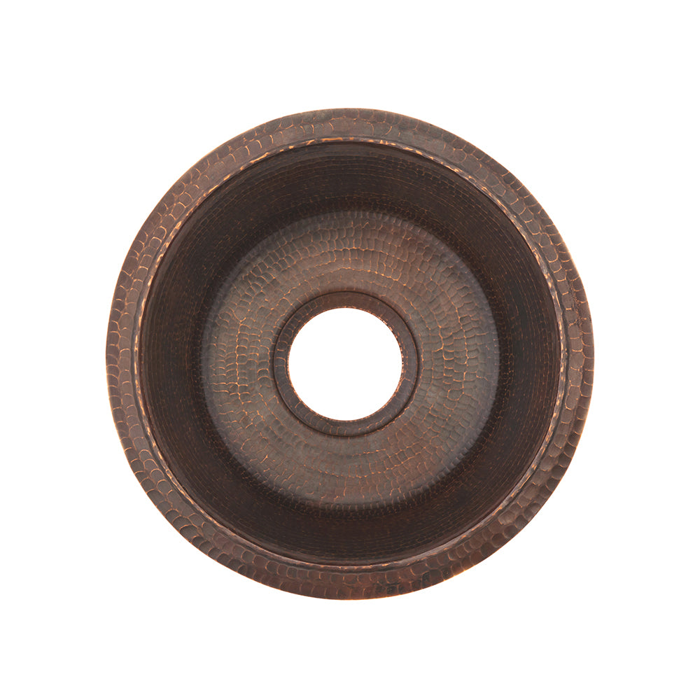Premier Copper Products 14" Round Hammered Copper Prep Bar Sink w/ 3.5" Drain Opening, Matching Drain and Accessories, Oil Rubbed Bronze, BSP5_BR14DB3-G