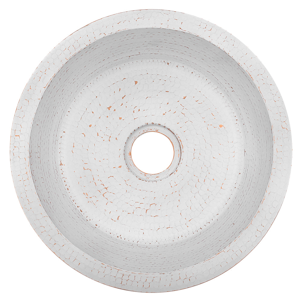 Premier Copper Products 14" Round Copper Bar/Prep Sink, Glazed White, 17 Gauge, BR14WHT2