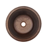 Premier Copper Products 16" Round Hammered Copper Bar Sink w/ 2" Drain Opening, Matching Drain and Accessories, Oil Rubbed Bronze, BSP5_BR16DB2-B