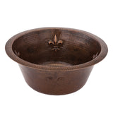 Premier Copper Products 16" Round Copper Bar Sink w/ Fleur De Lis and 2" Drain Opening, Matching Drain and Accessories, Oil Rubbed Bronze, BSP5_BR16FDB2-B