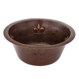 Premier Copper Products 16" Round Copper Prep Bar Sink w/ Fleur De Lis and 3.5" Drain Opening, Matching Drain and Accessories, Oil Rubbed Bronze, BSP5_BR16FDB3-G