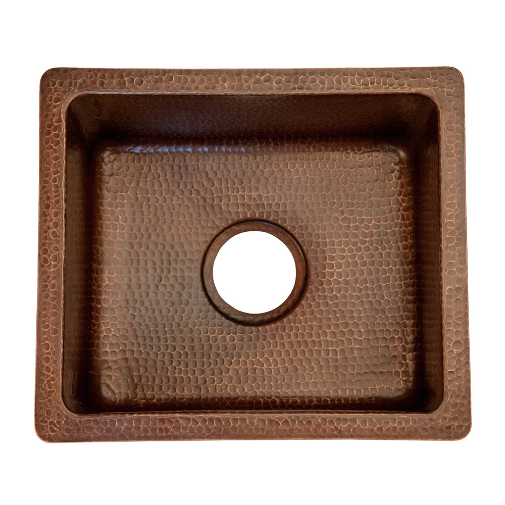 Premier Copper Products 16" Gourmet Rectangular Hammered Copper Bar/Prep Sink, Matching Drain and Accessories, Oil Rubbed Bronze, BSP5_BREC16DB-D