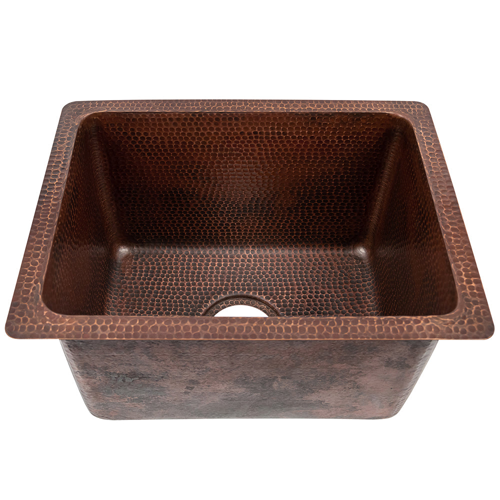 Premier Copper Products 17" Rectangle Hammered Copper Bar/Prep/Laundry/Utility Sink w/ 3.5" Drain Opening, Matching Drain and Accessories, Oil Rubbed Bronze, BSP5_BREC1713DB-D