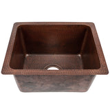 Premier Copper Products 17" Rectangle Hammered Copper Bar/Prep/Laundry/Utility Sink w/ 3.5" Drain Opening, Matching Drain and Accessories, Oil Rubbed Bronze, BSP5_BREC1713DB-D