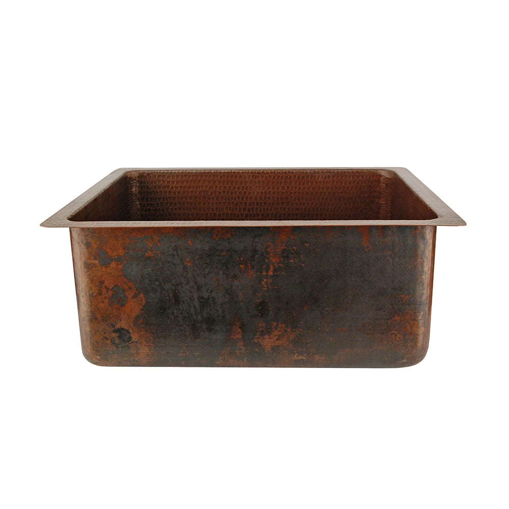Premier Copper Products 20" Hammered Copper Kitchen/Bar/Prep Single Basin Sink, Matching Drain and Accessories, Oil Rubbed Bronze, BSP5_BREC20DB-D