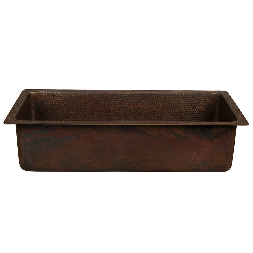Premier Copper Products 28" Rectangle Hammered Copper Bar/Prep Sink with 3.5" Drain Opening, Matching Drain and Accessories, Oil Rubbed Bronze, BSP5_BREC28DB-G